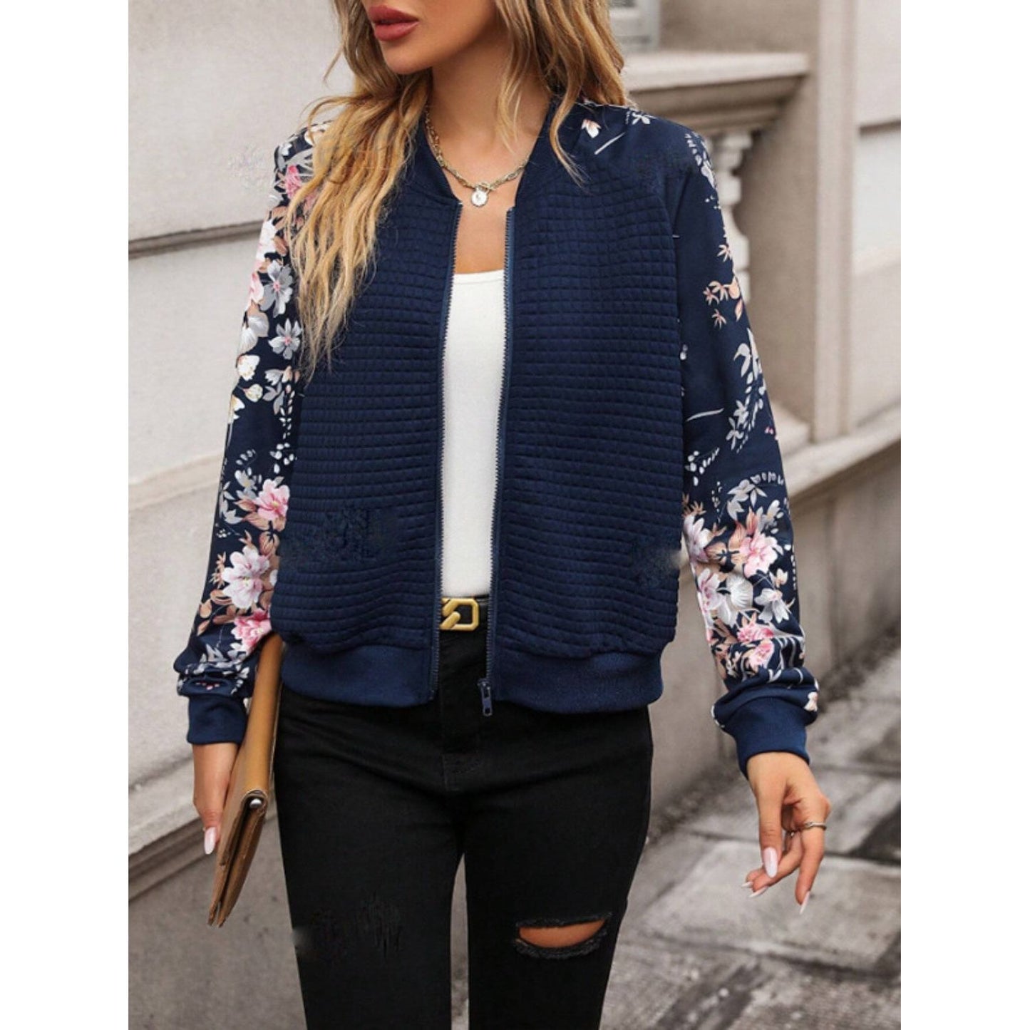 Printed Zip Up Long Sleeve Jacket