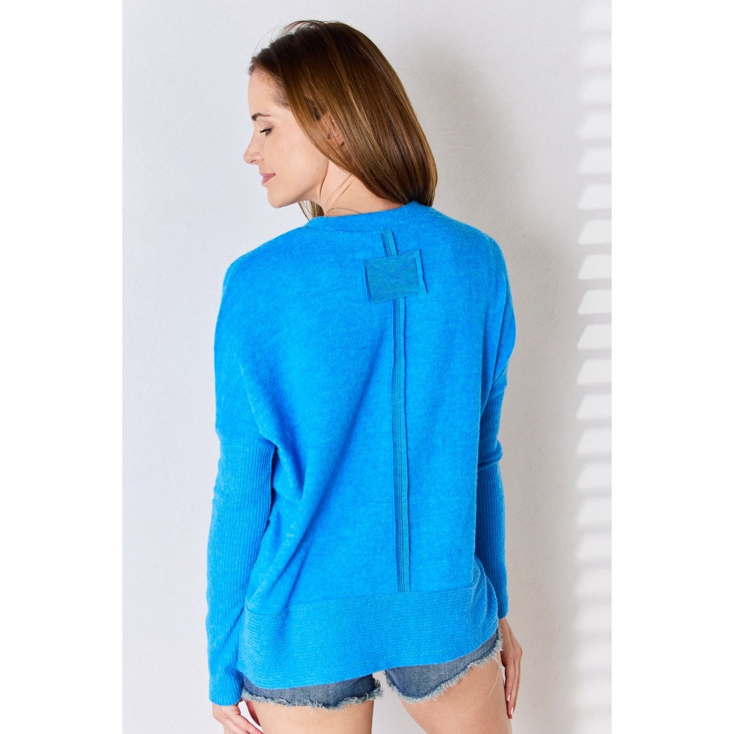 Zenana Ribbed Trim Round Neck Long Sleeve Top