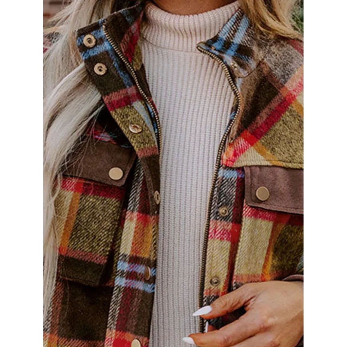 Pocketed Plaid Long Sleeve Jacket