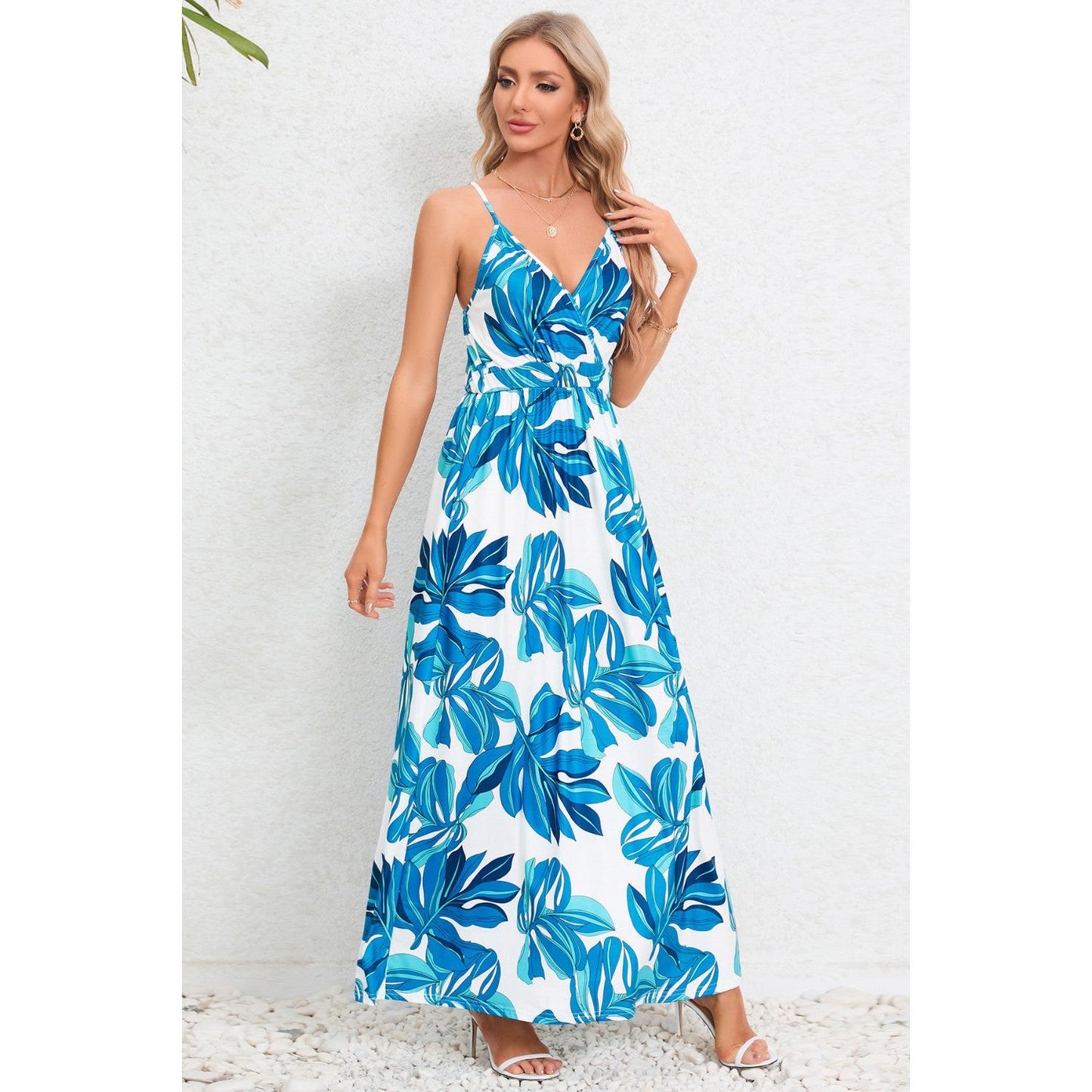 Printed Surplice Maxi Cami Dress