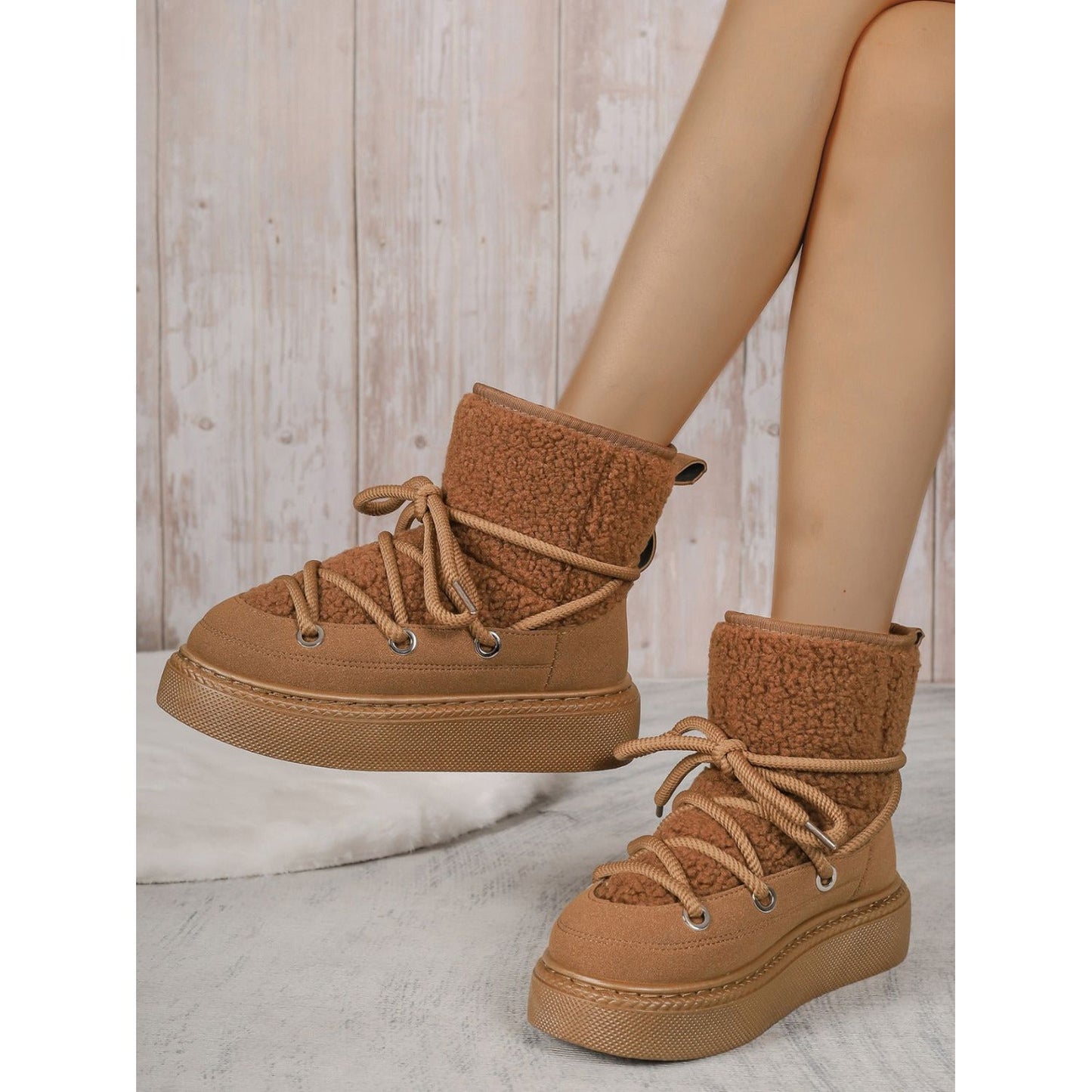 Lace-Up Round Toe Platform Boots