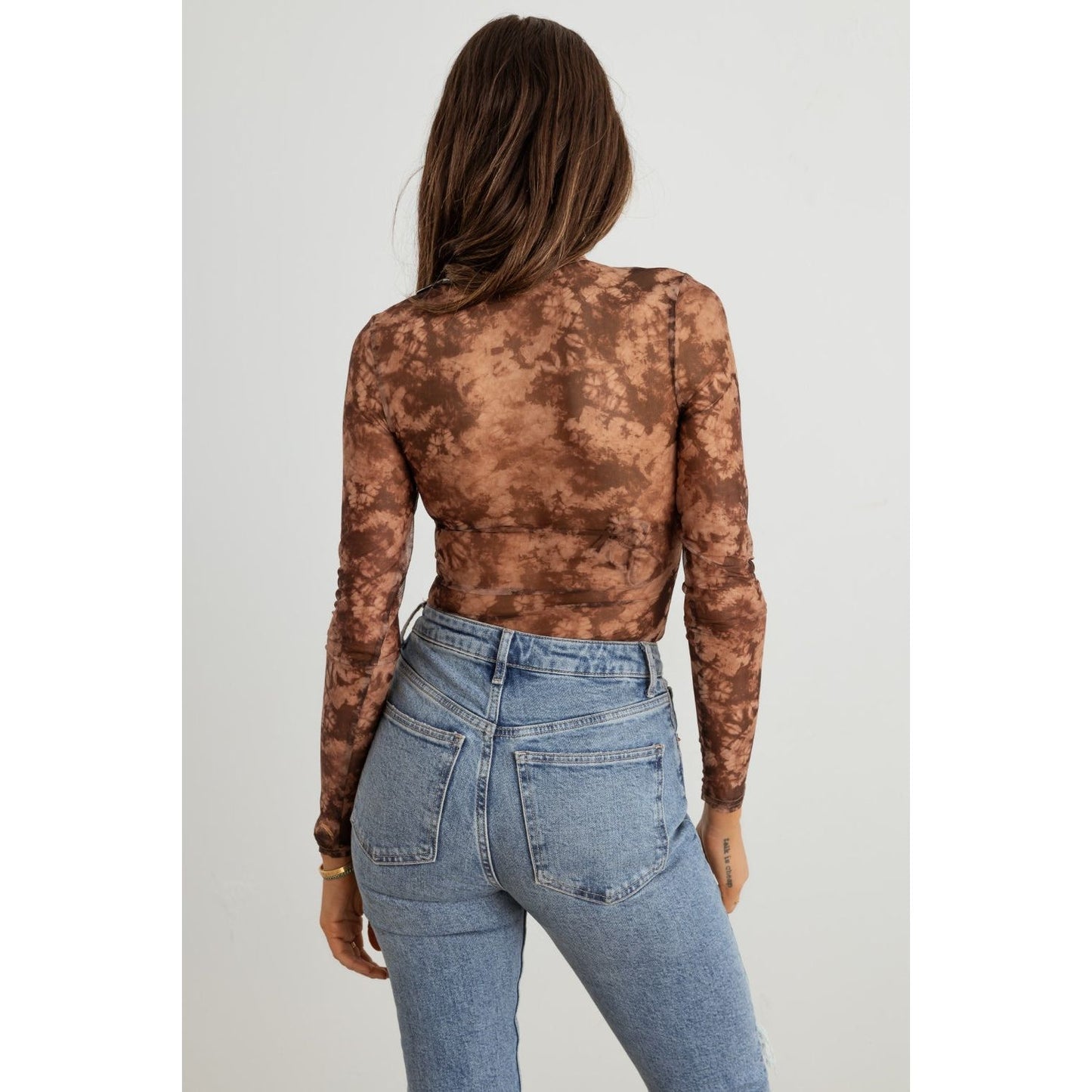 HERA COLLECTION Abstract Mesh Lace-Up Long Sleeve Bodysuit