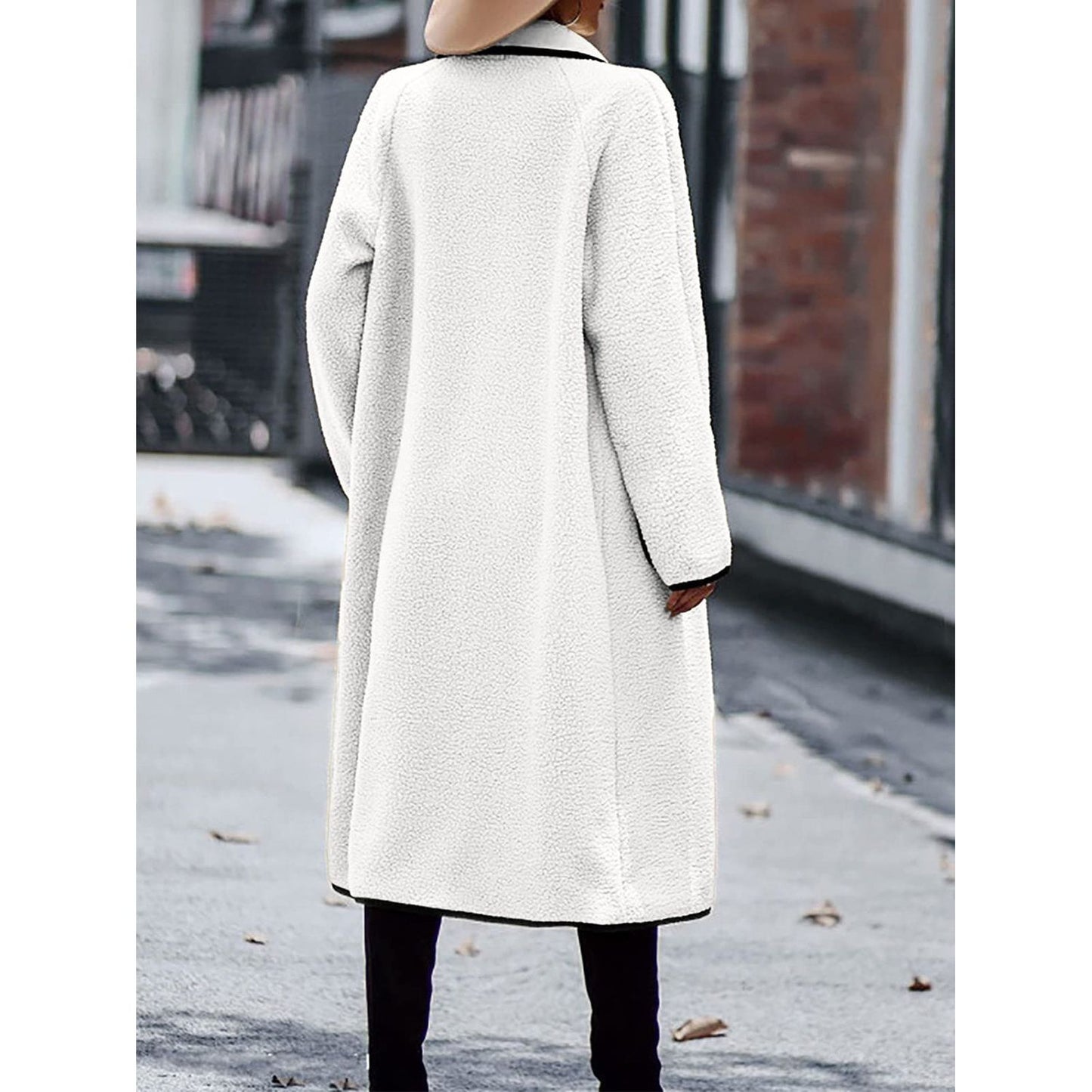 Full Size Contrast Trim Long Sleeve Coat with Pockets