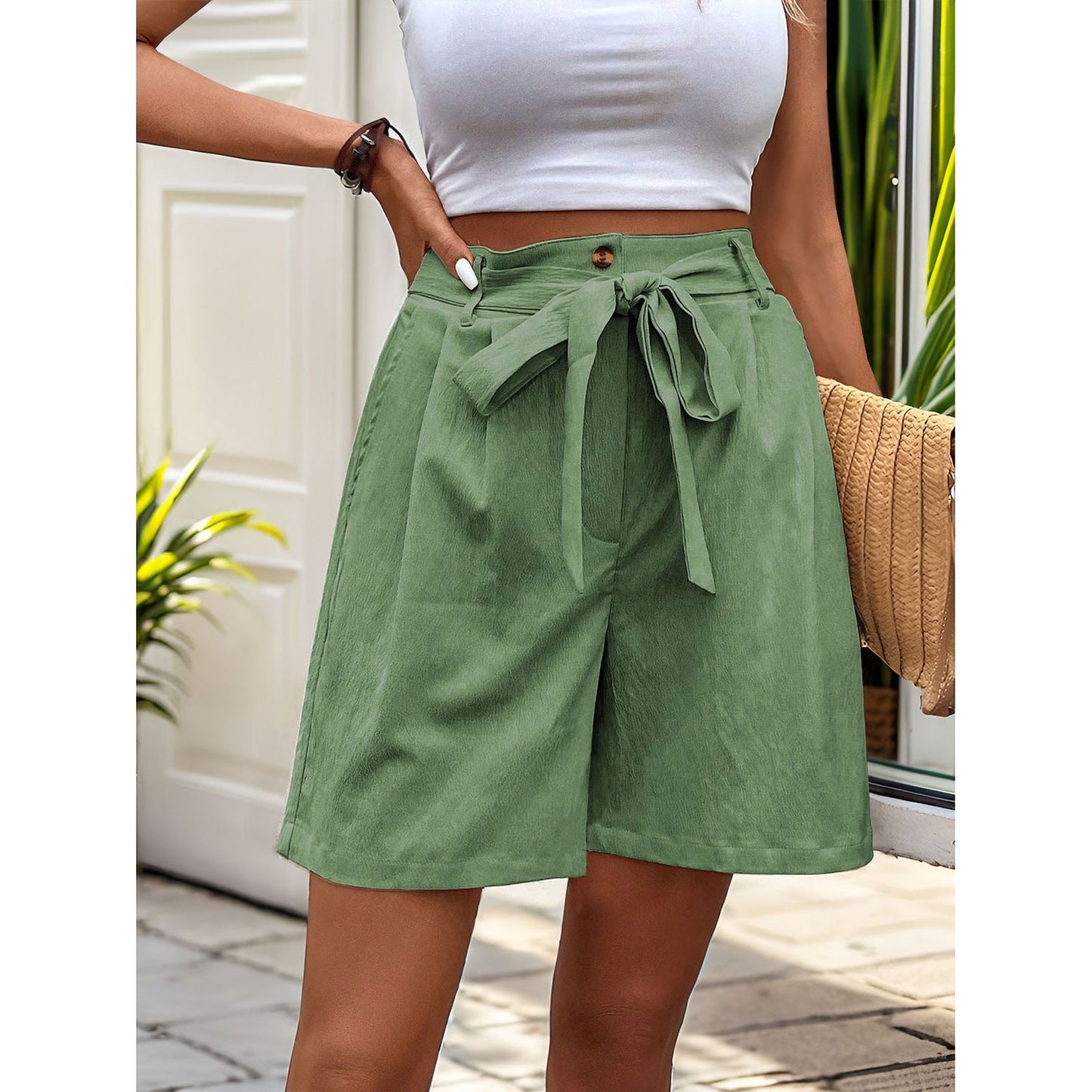 Perfee Tied High Waist Shorts with Pockets