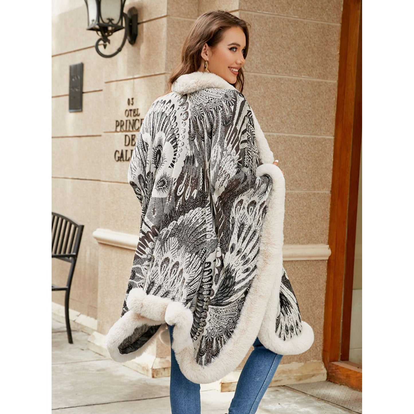 Printed Open Front Poncho