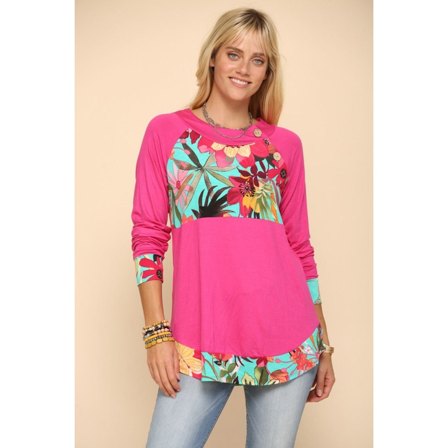 Celeste Full Size Tropical Print Long Sleeve T-Shirt