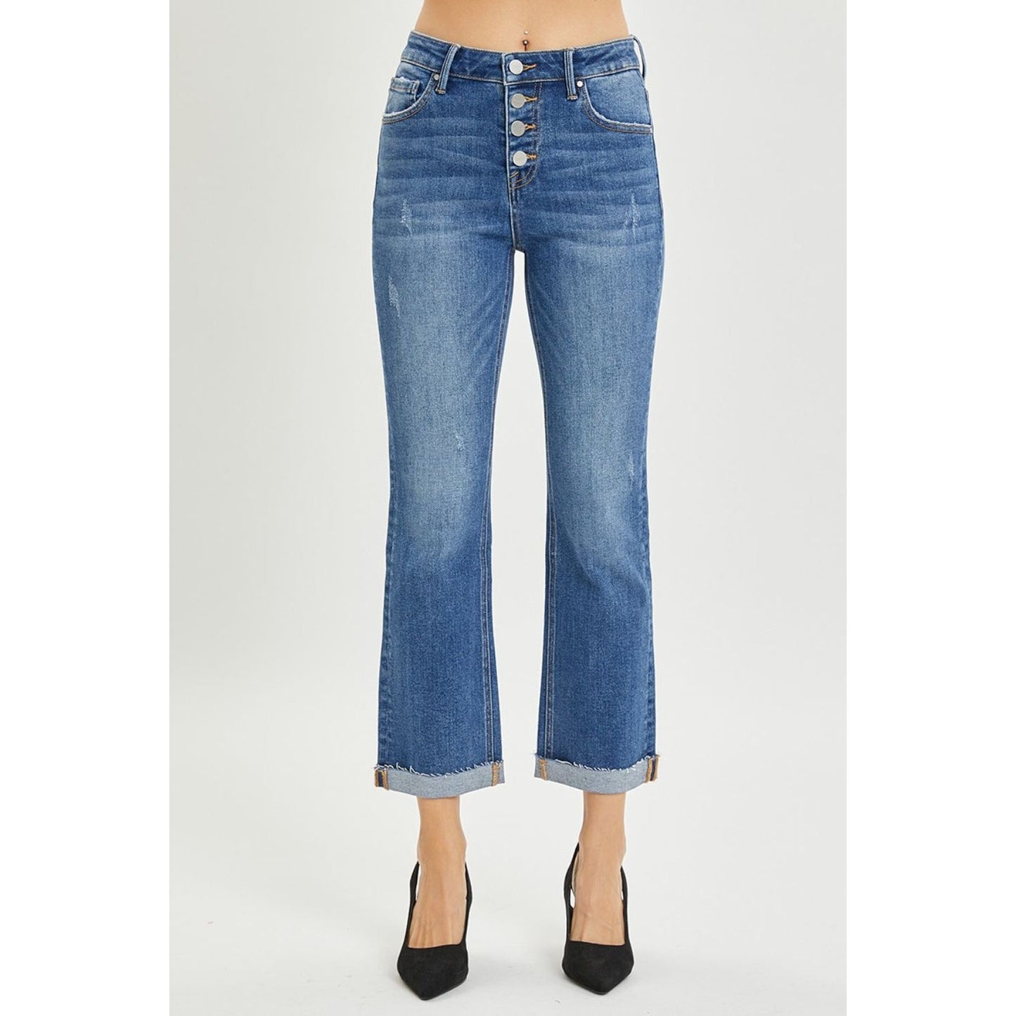 RISEN Full Size Button Fly Cropped Bootcut Jeans