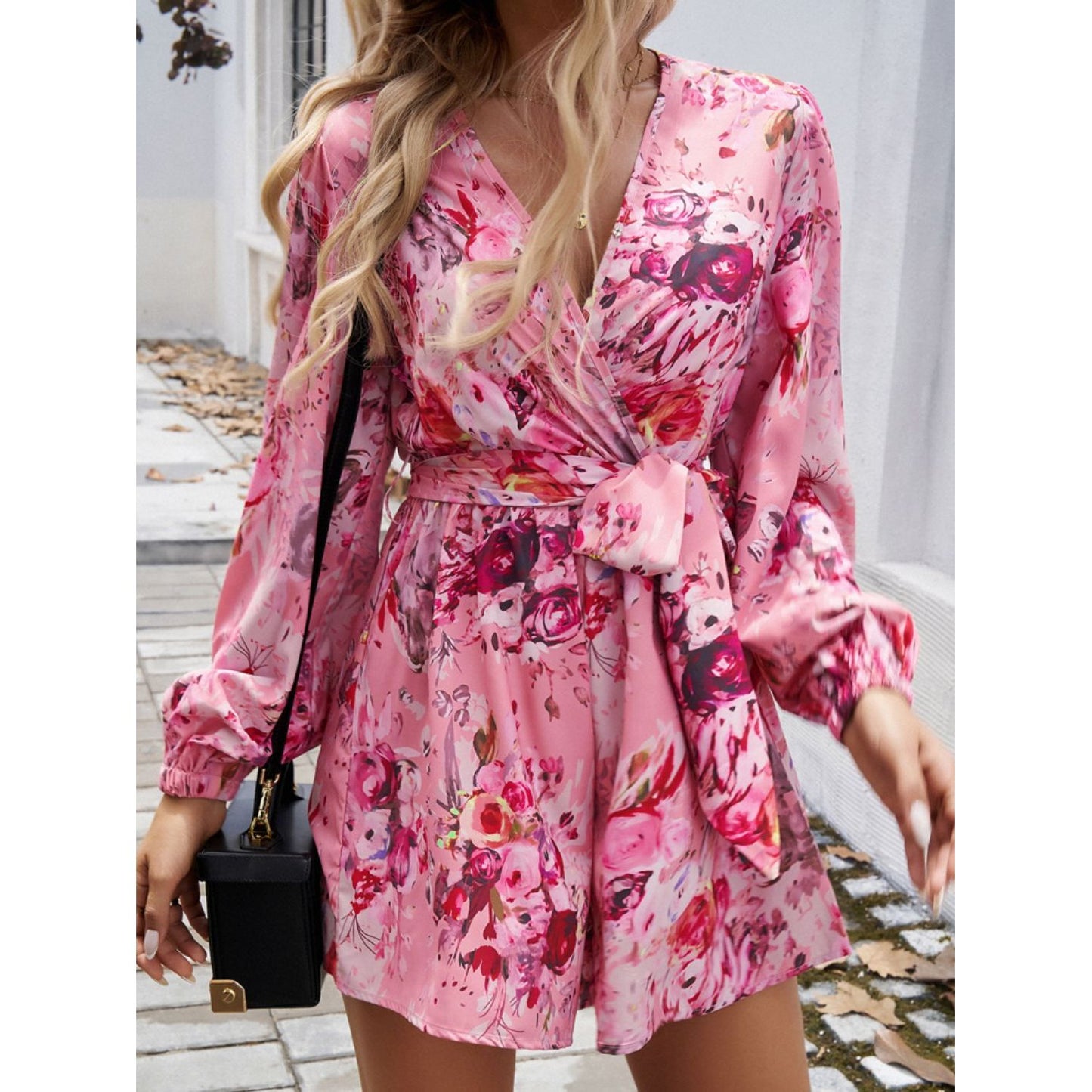 Tied Surplice Long Sleeve Romper