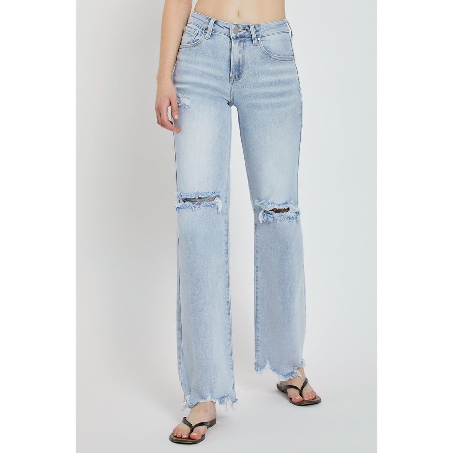 RISEN Full Size High Rise Distressed Wide Leg Jeans