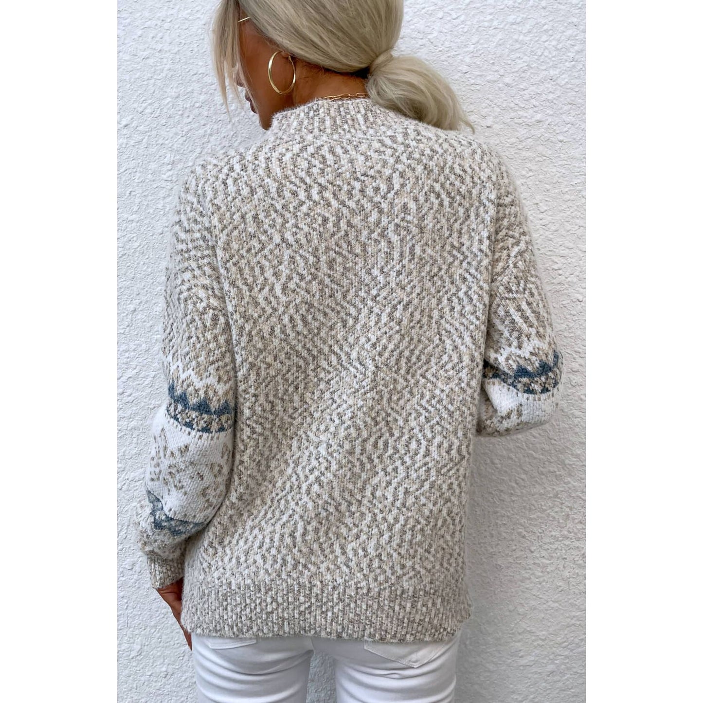 Snowflake Pattern Mock Neck Sweater