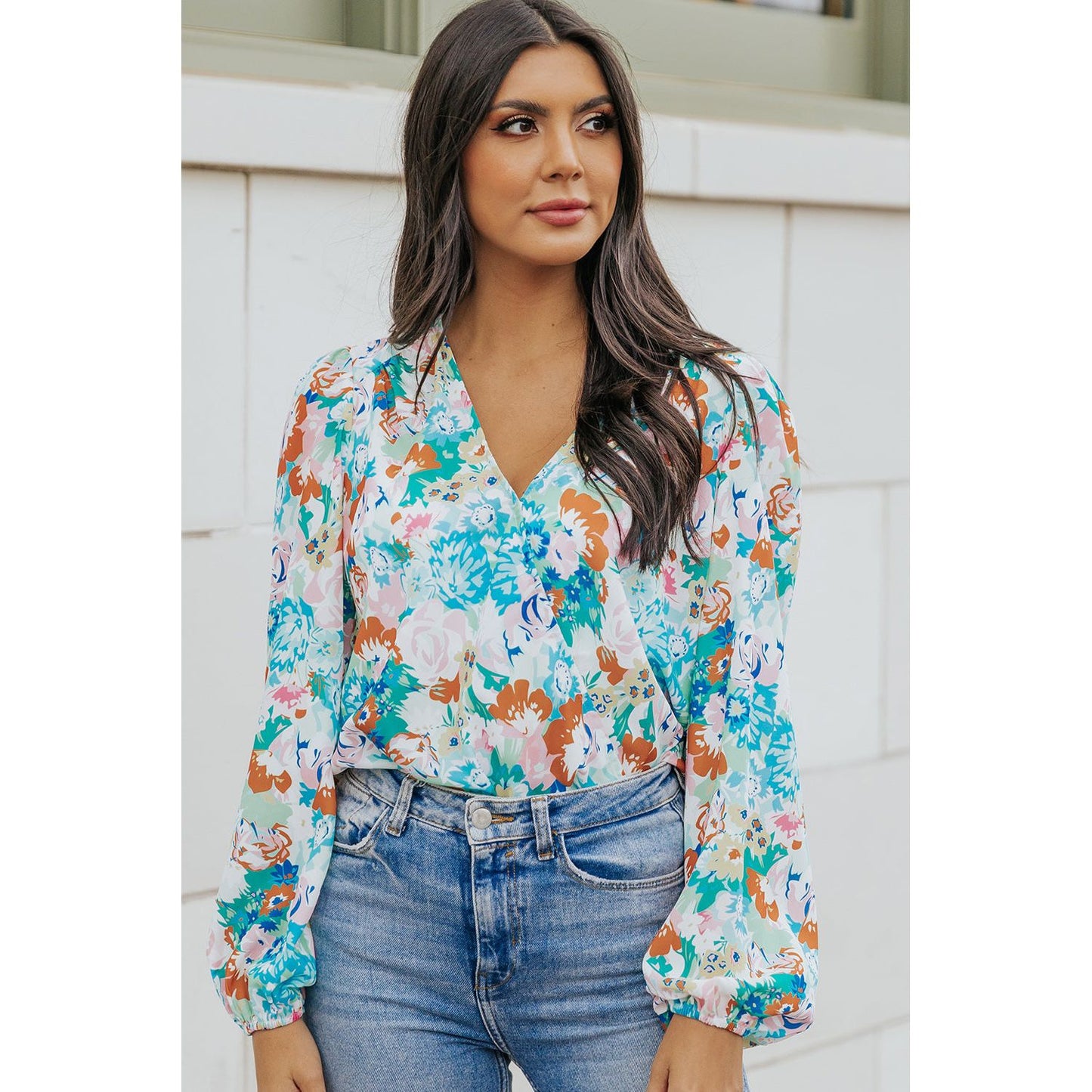 Floral Long Balloon Sleeve Bodysuit