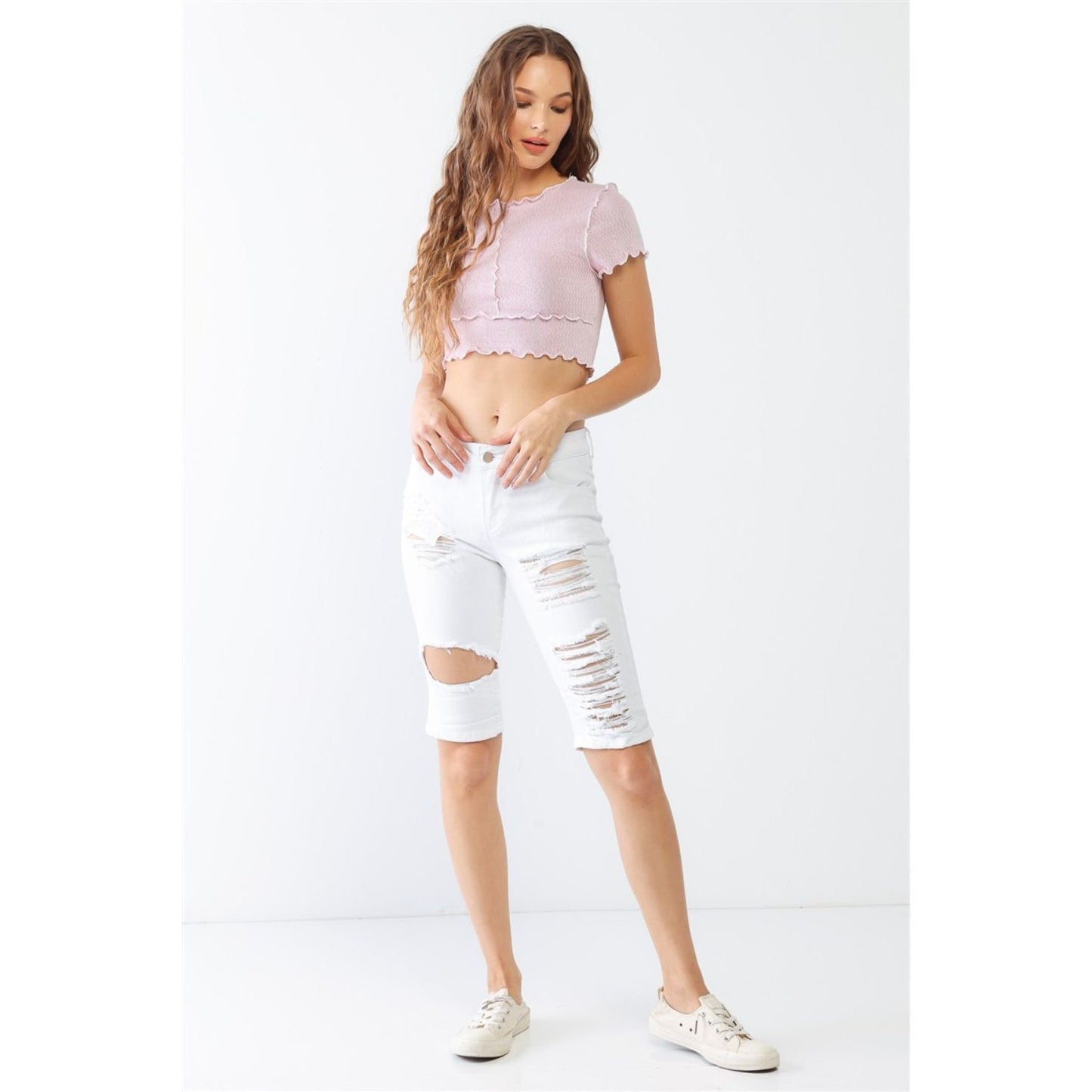 LITZ LA Distressed Bermuda Denim Shorts