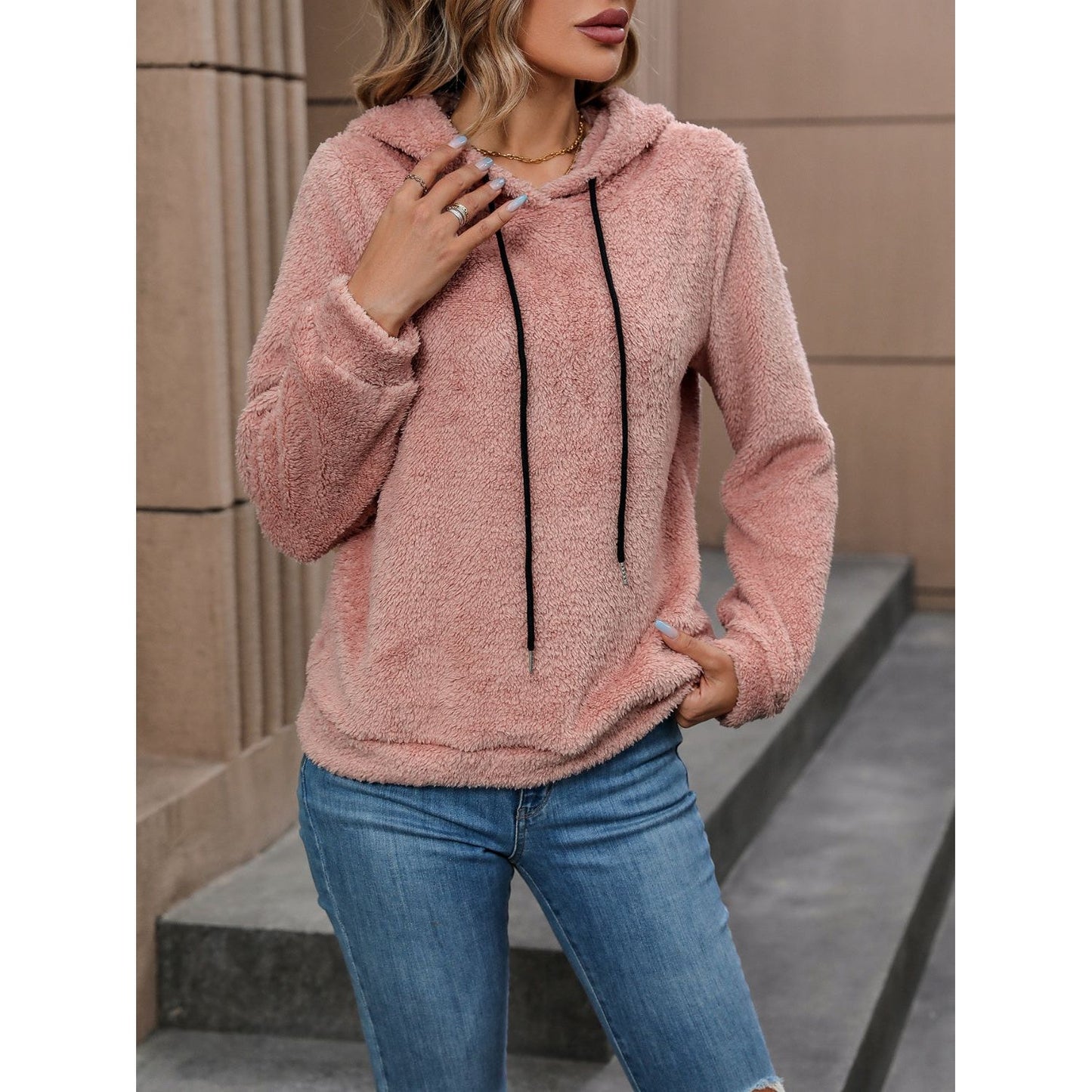 Fuzzy Long Sleeve Hoodie