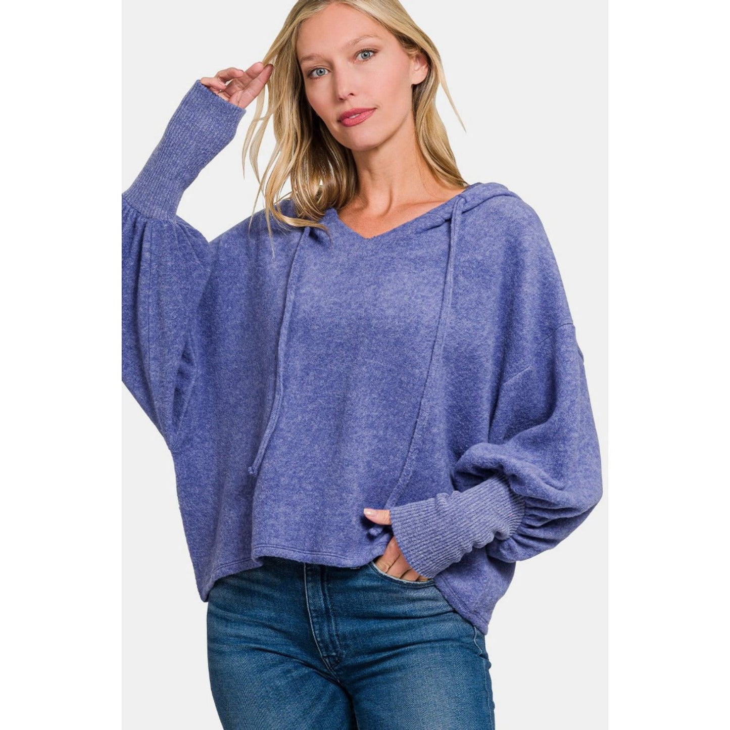 Zenana Brushed Hacci Drop Shoulder Cropped Hoodie