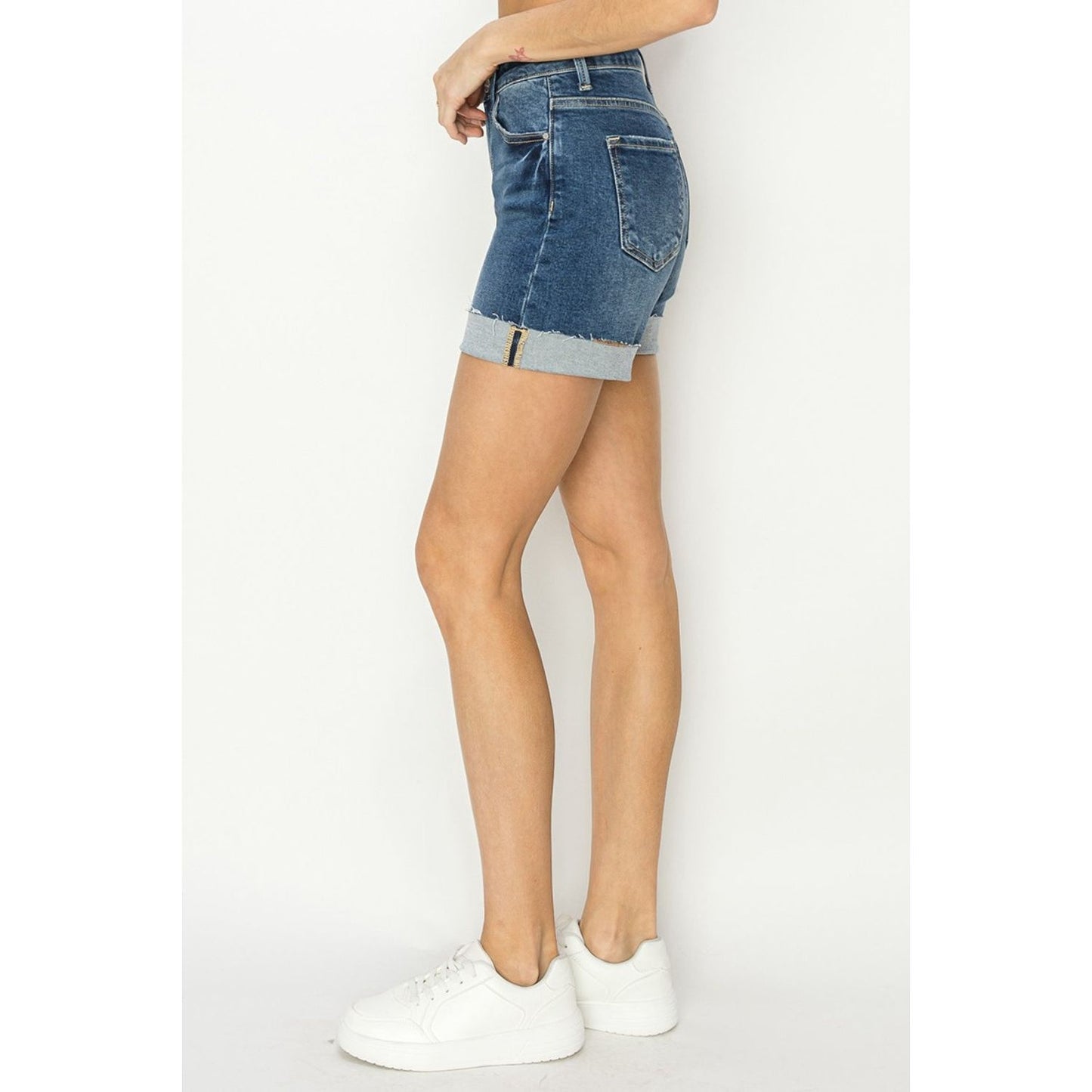 RISEN High Rise Cuffed Denim Shorts