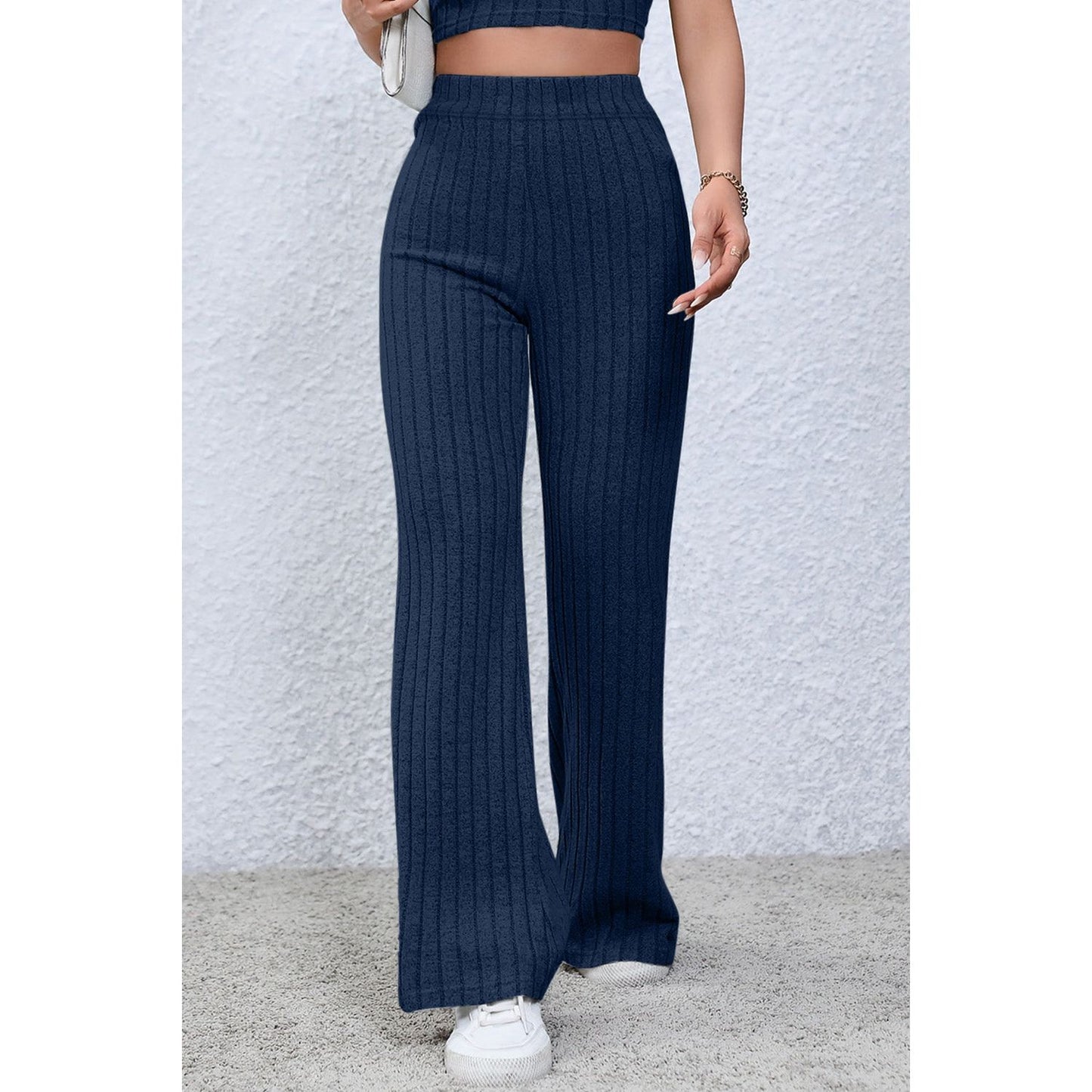 Basic Bae Full Size Ribbed High Waist Flare Pants