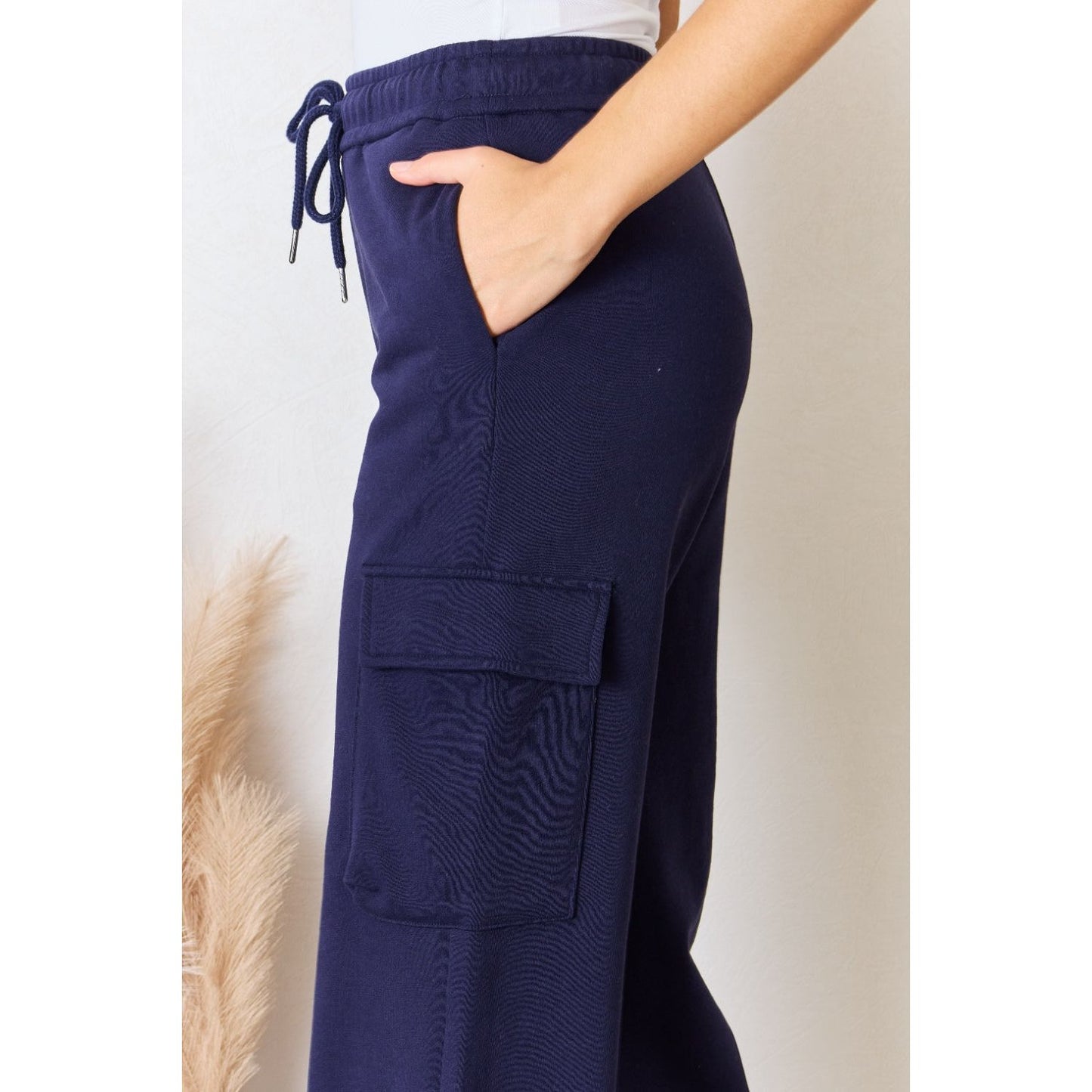 RISEN Drawstring Relaxed Cargo Wide Leg Pants