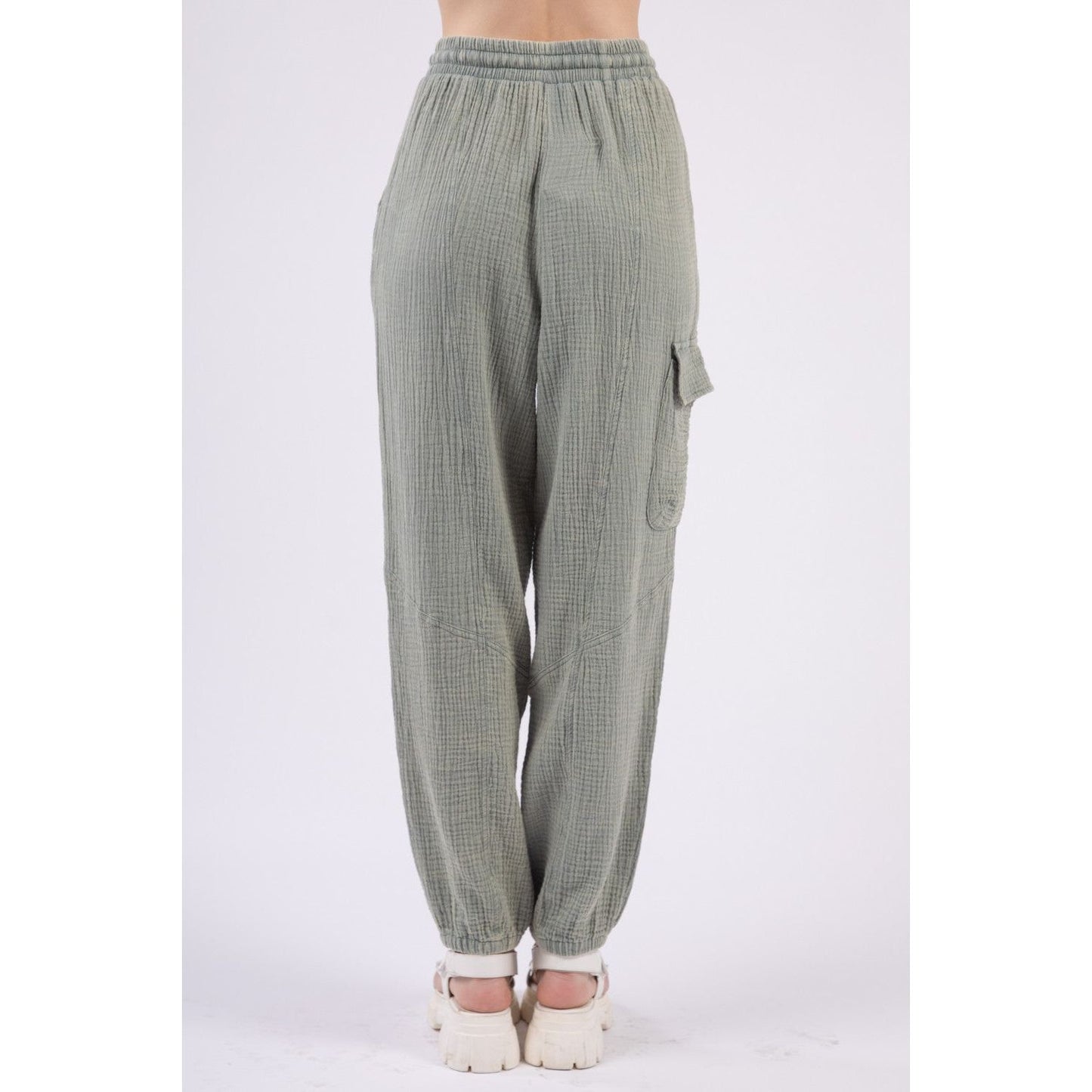 VERY J Washed Woven Crinkle Gauze Drawstring Pants