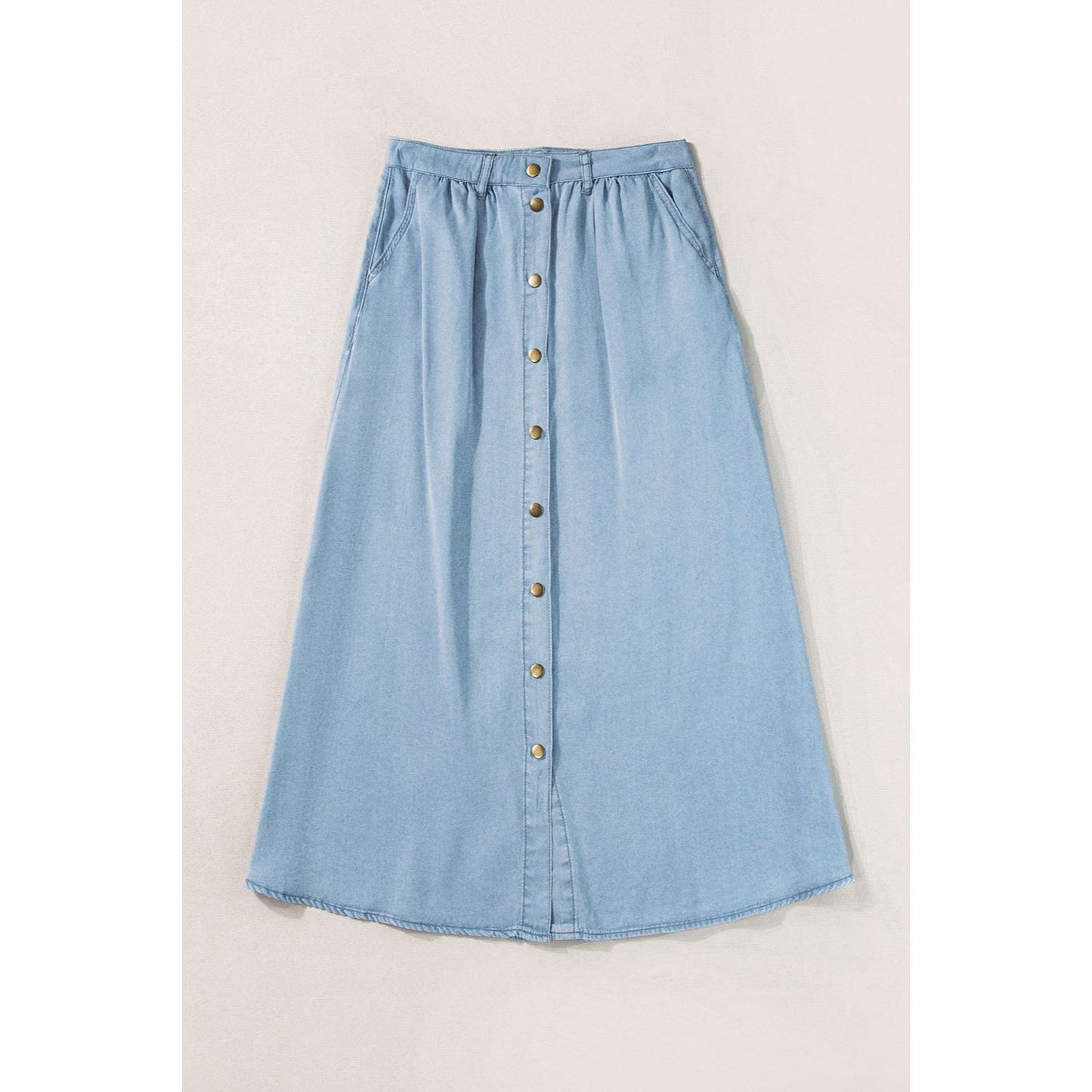 Snap Down High Waist Denim Skirt