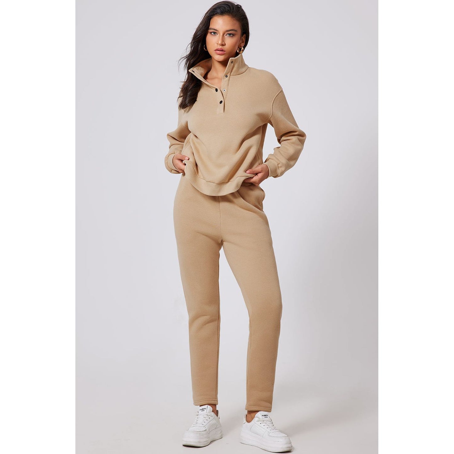 Half Snap Turtleneck Top and Pants Active Set