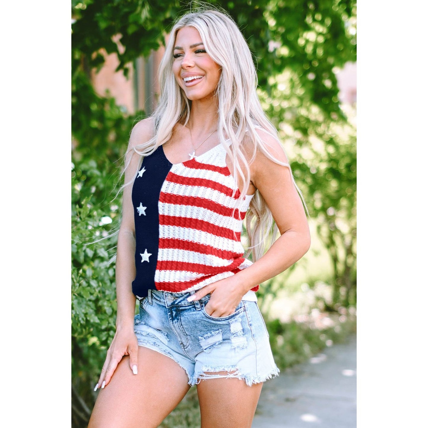 US Flag Theme V-Neck Knit Cami