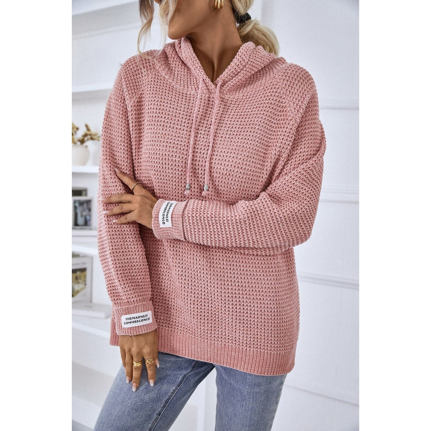 Drawstring Long Sleeve Hooded Sweater