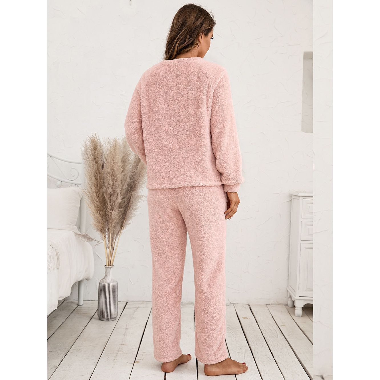 Ivy Lane Teddy Long Sleeve Top and Pants Lounge Set