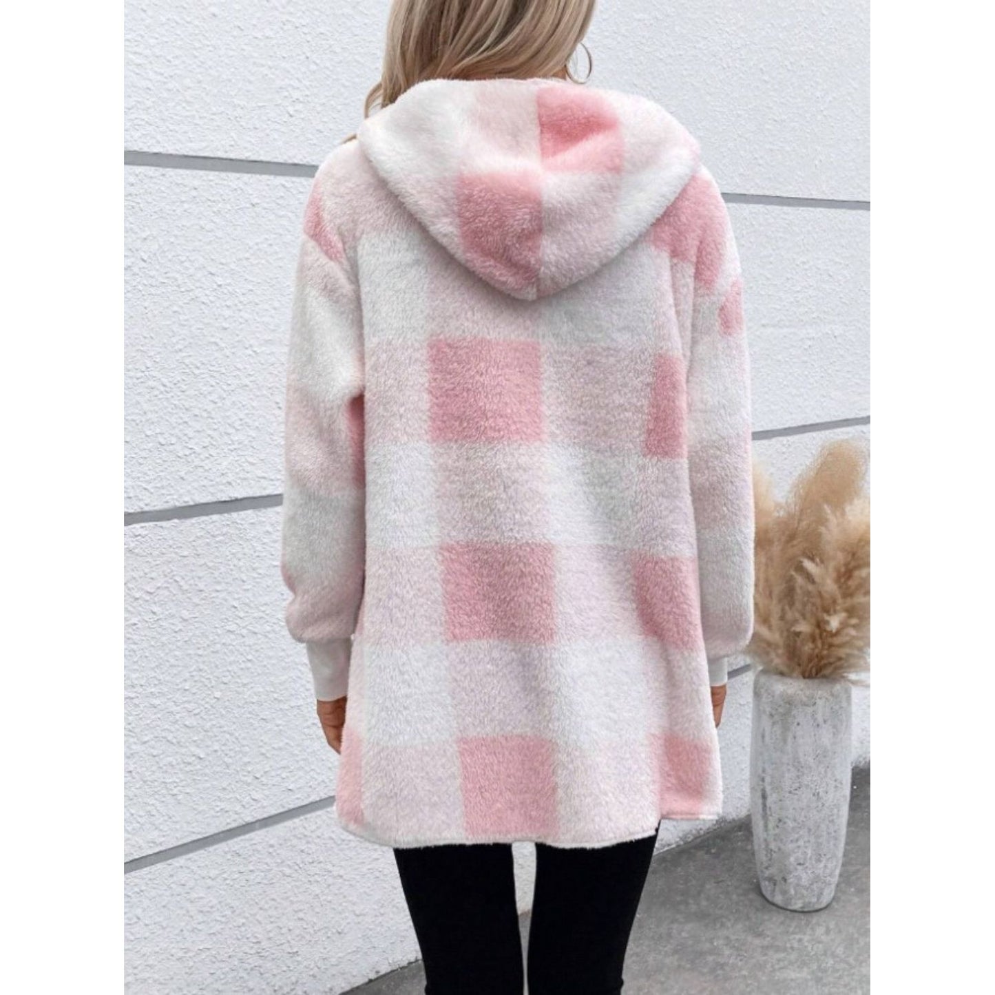 Plaid Long Sleeve Hooded Coat