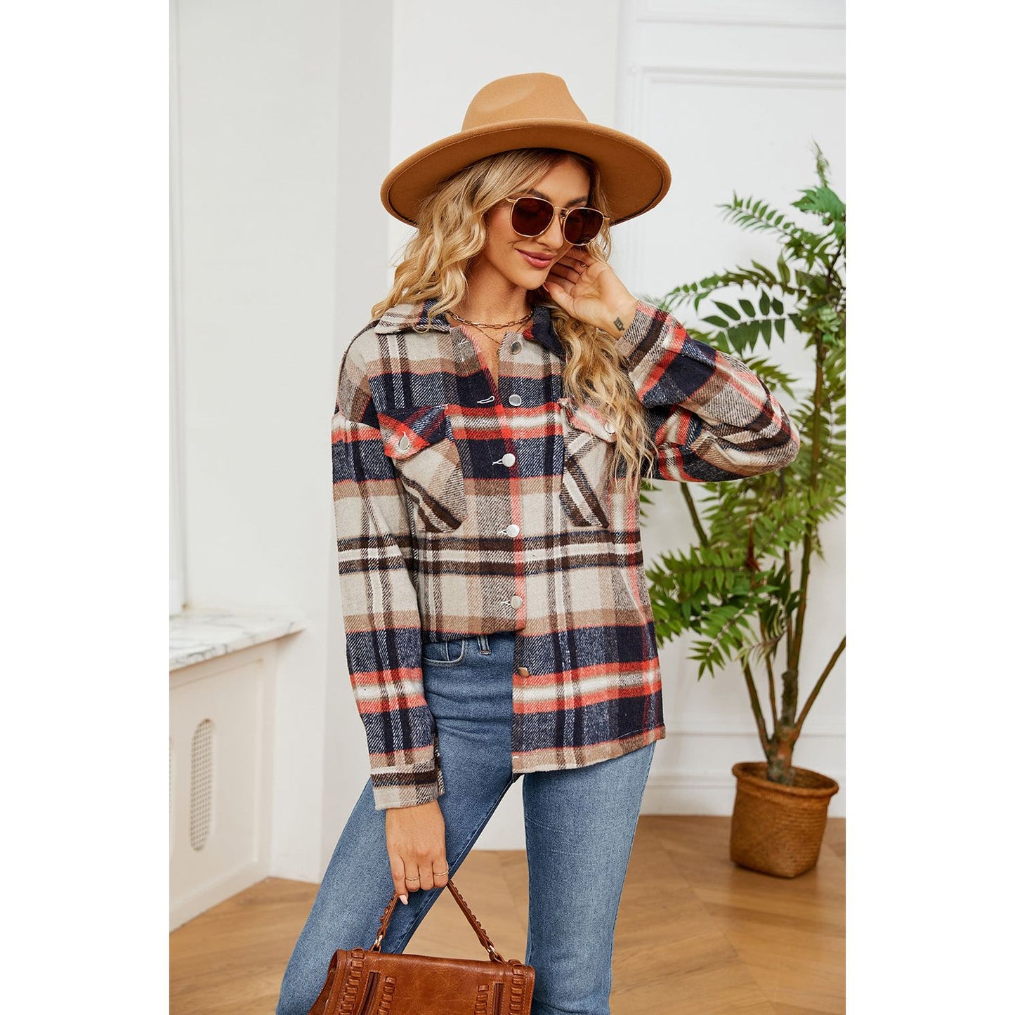 Button Down Collared Plaid Shacket