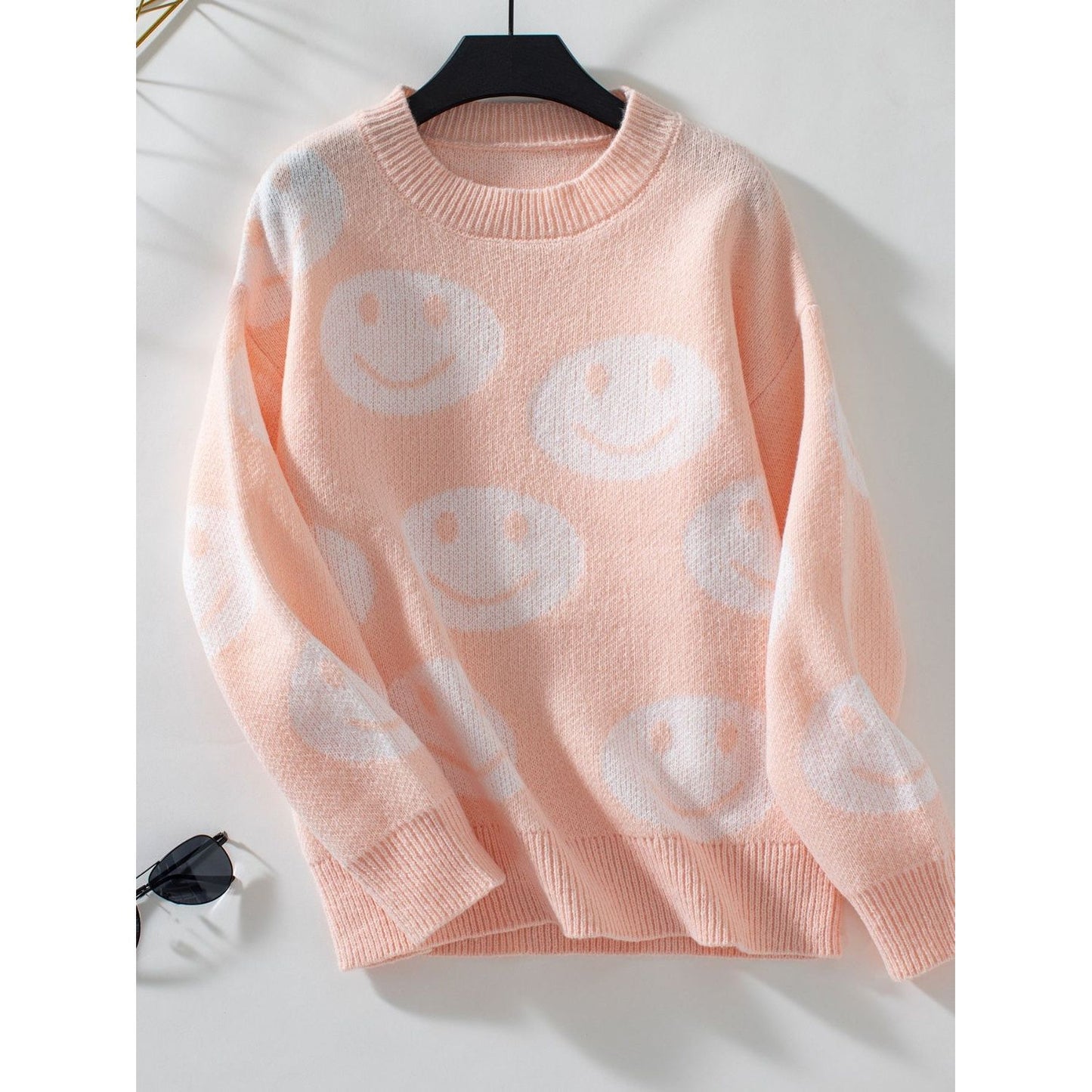 Smile Pattern Round Neck Long Sleeve Sweater