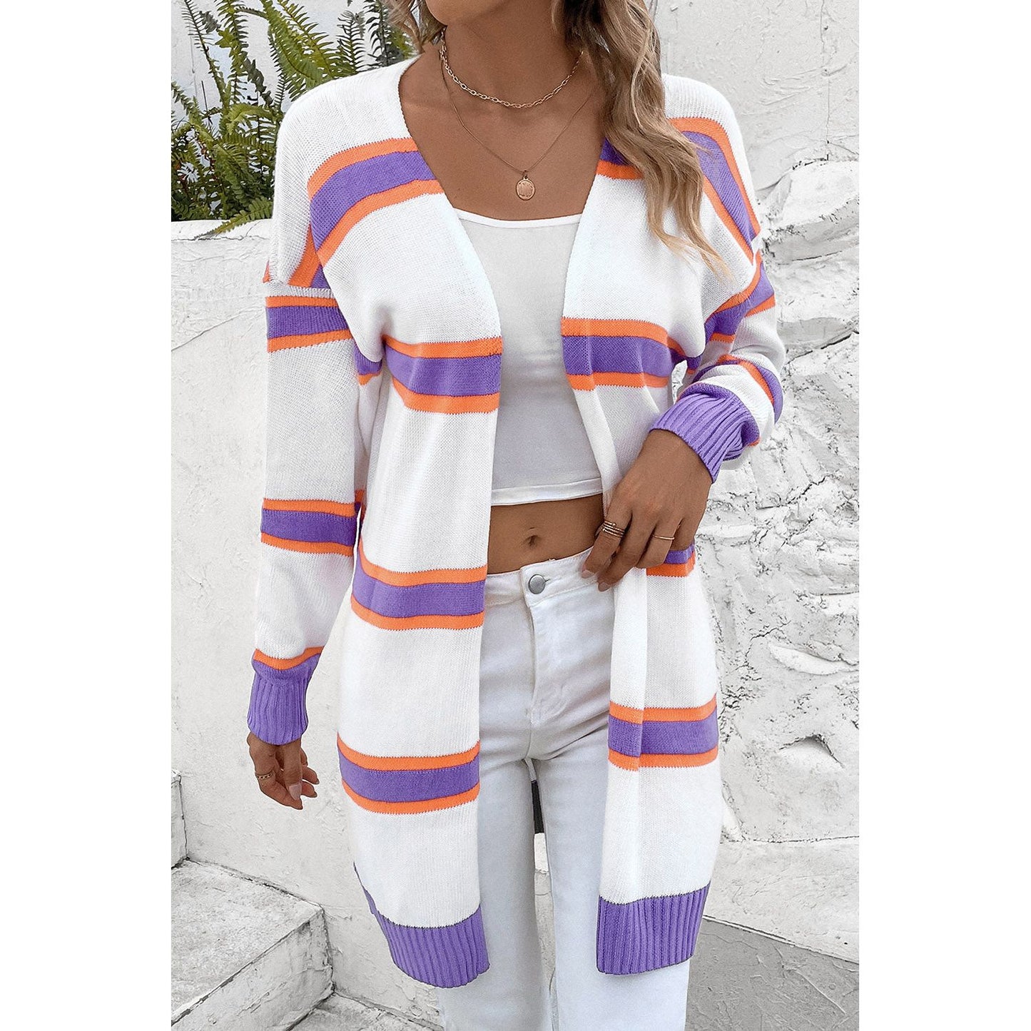 Striped Dropped Shoulder Cardigan