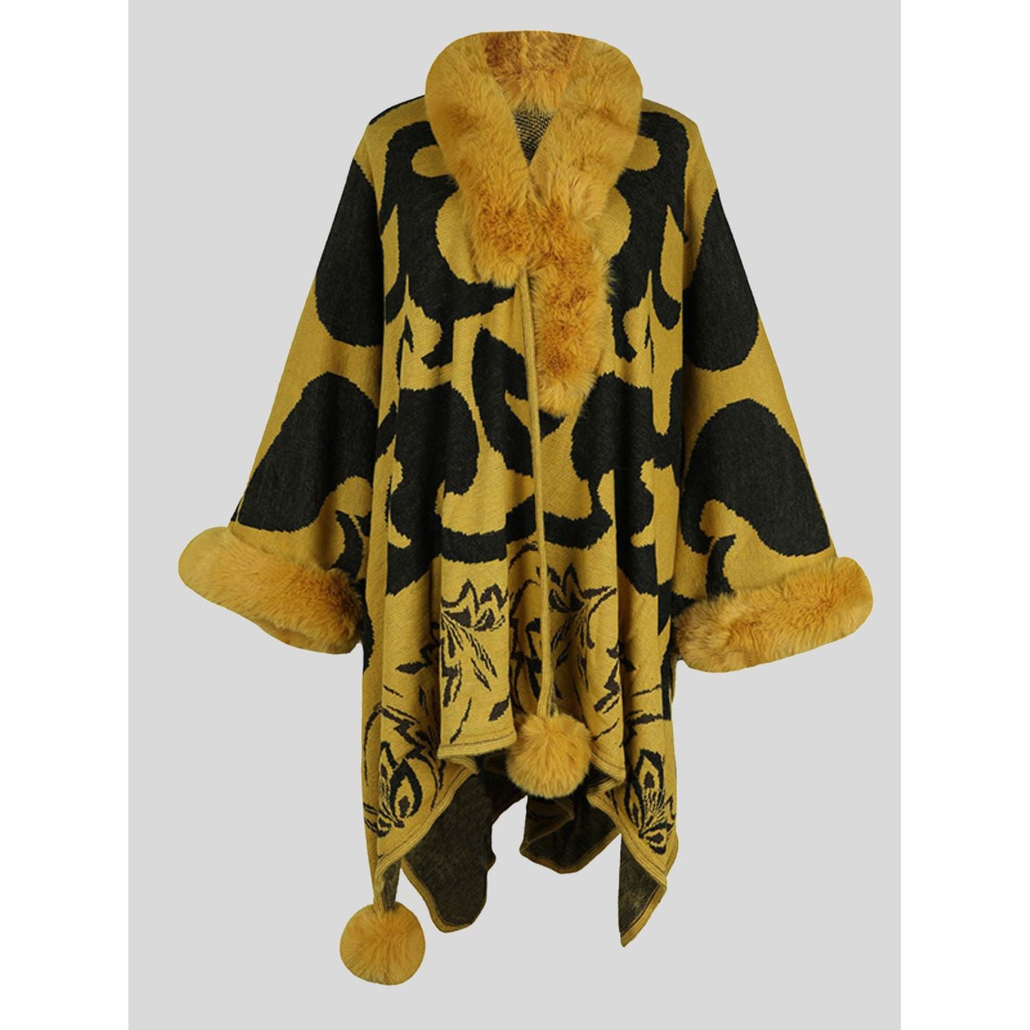 Faux Fur Trim Poncho