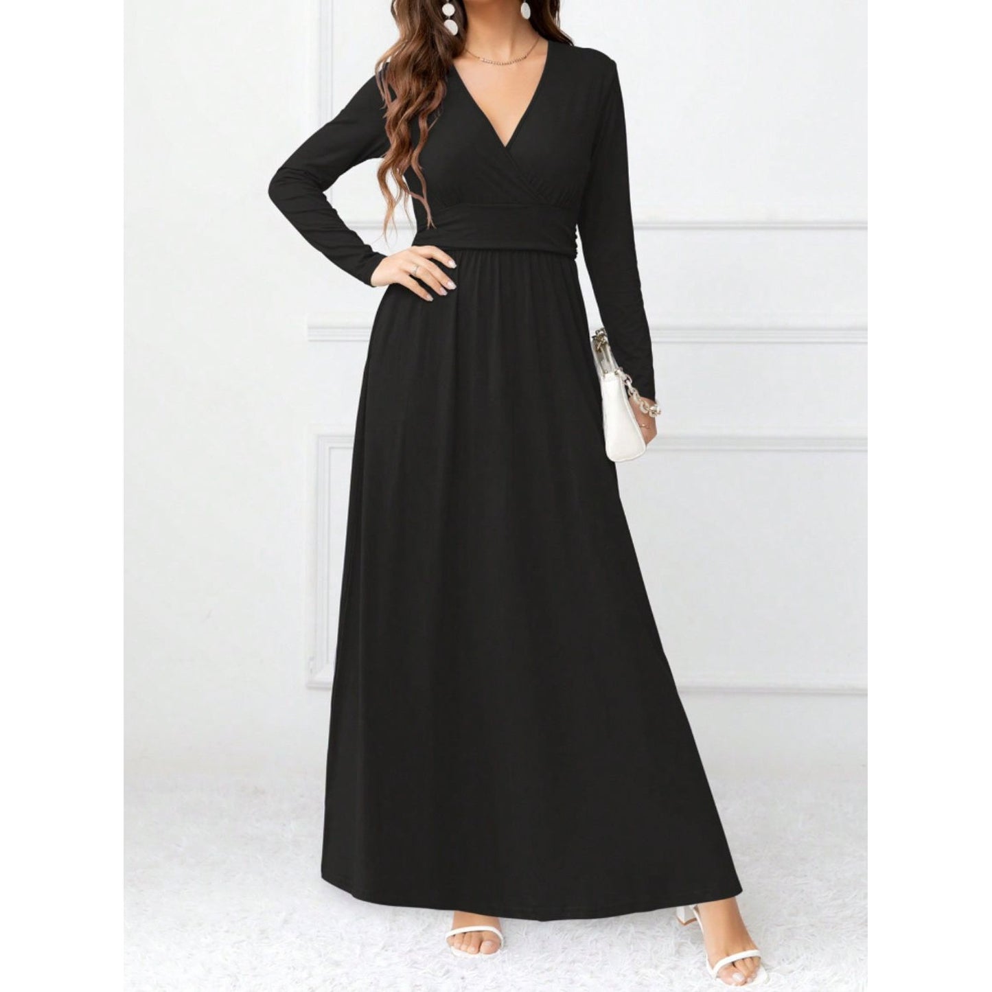 Pocketed Surplice Long Sleeve Maxi Dress