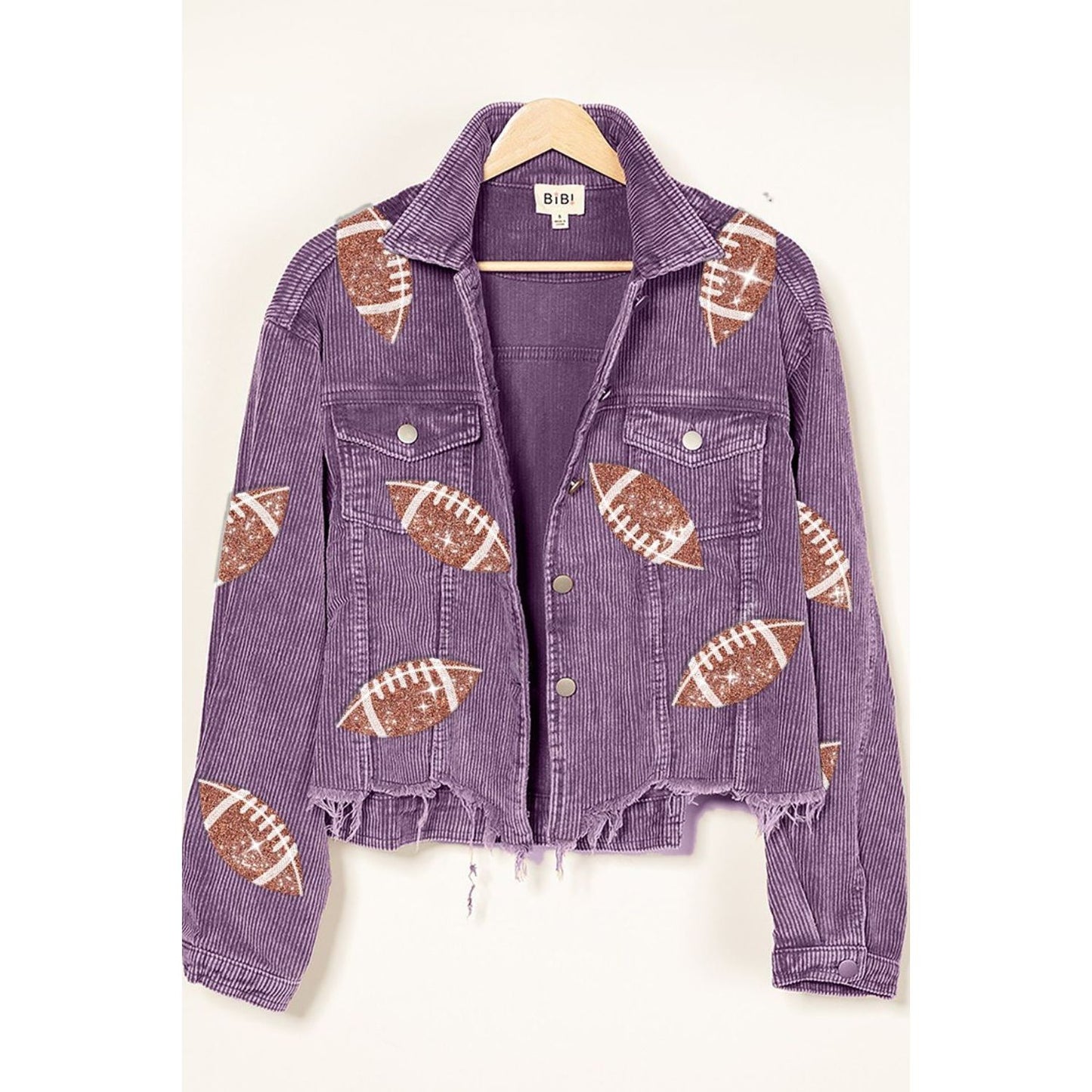 BiBi Football Sequin Embroidery Washed Corduroy Jacket