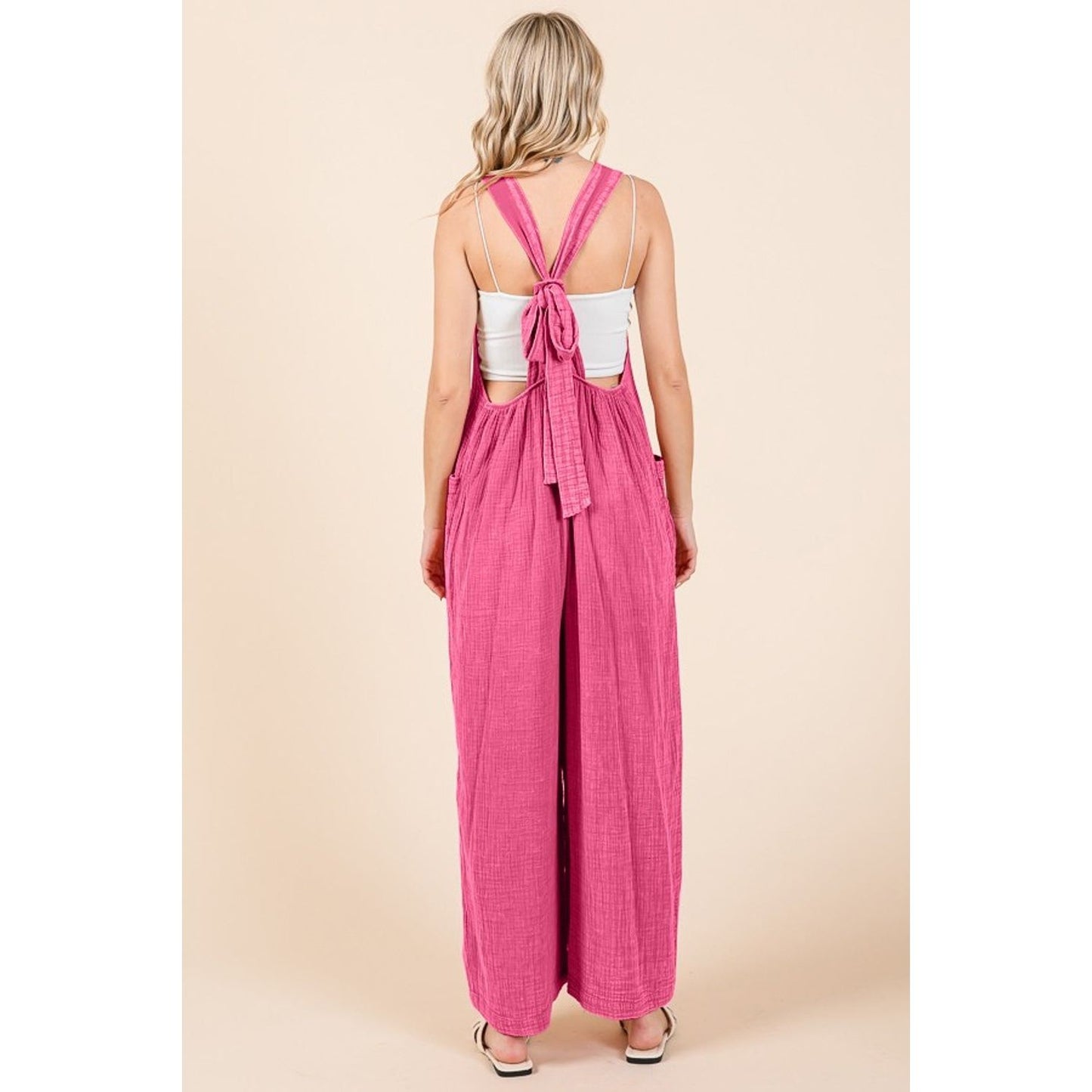 Culture Code Full Size Pocketed Sleeveless Wide Leg Overalls