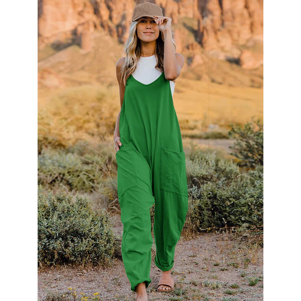 Double Take Full Size Sleeveless V-Neck Pocketed Jumpsuit