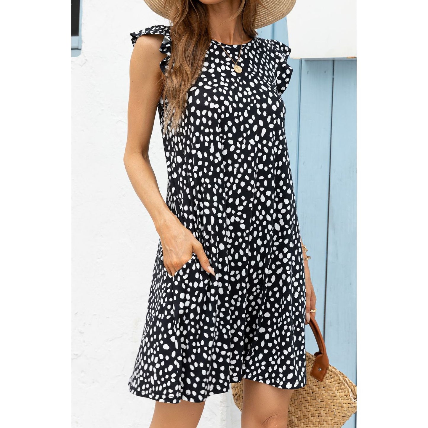 Butterfly Sleeve Round Neck Dress