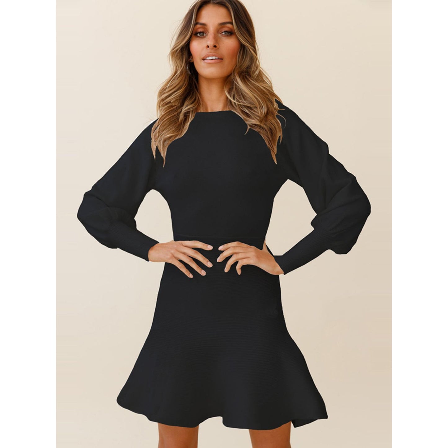 Round Neck Lantern Sleeve Sweater Dress