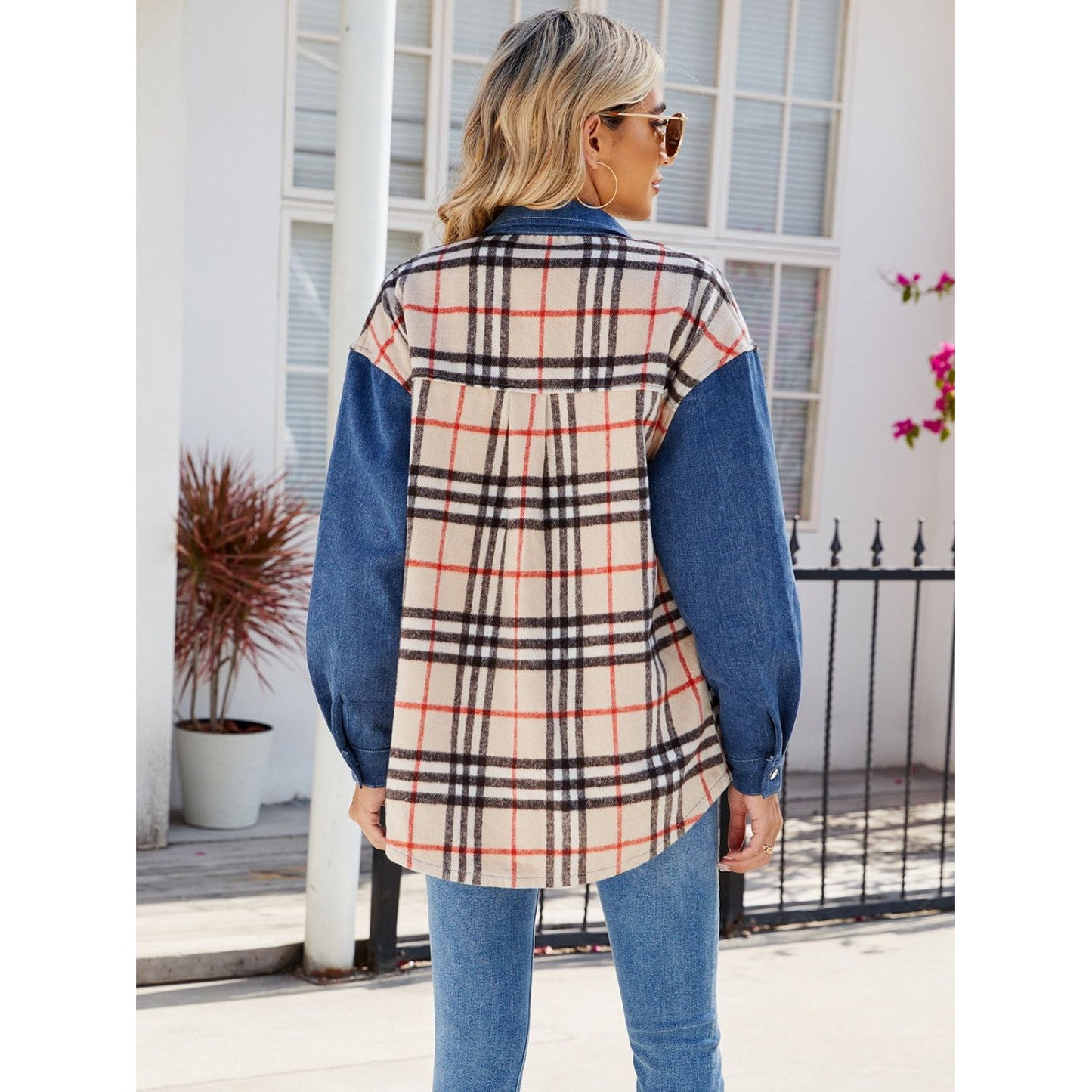 Plaid Long Sleeve Denim Jacket