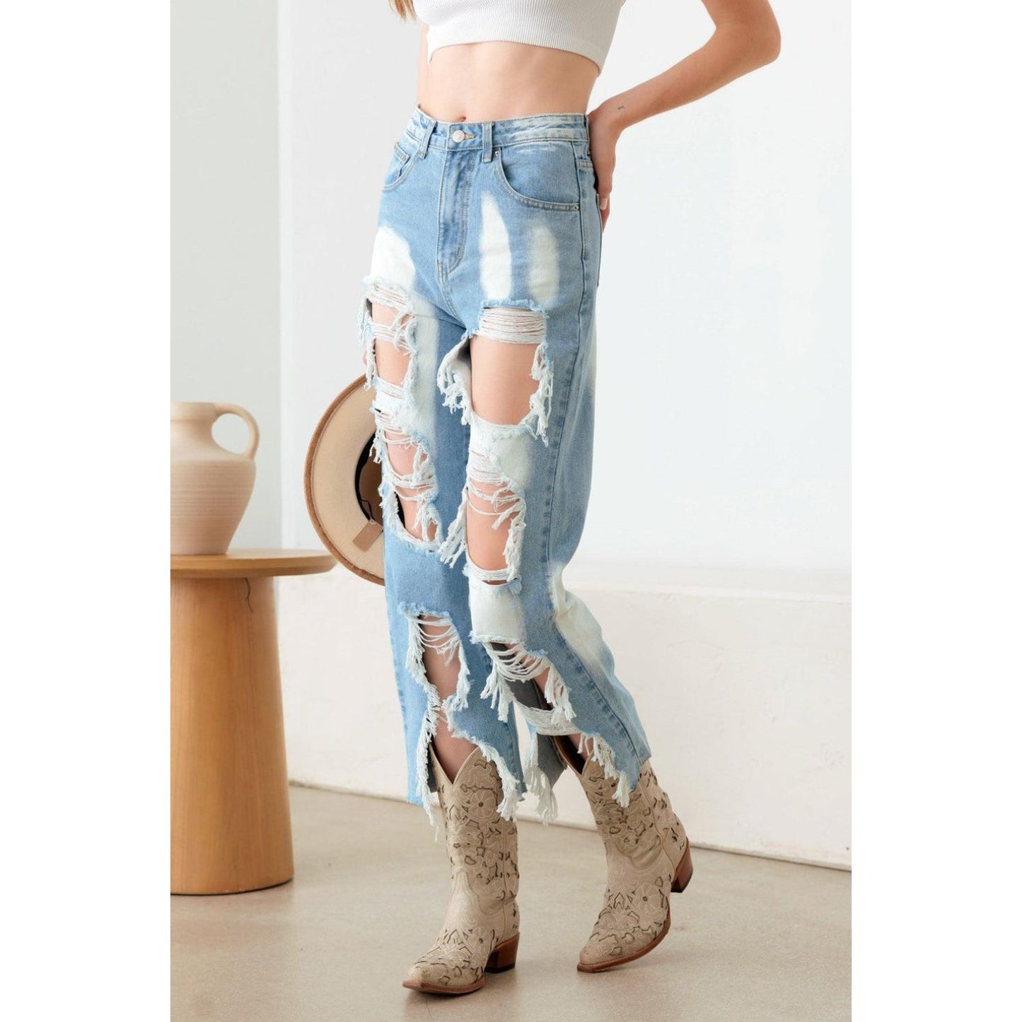 Litz La Frayed Cut Distressed Jeans