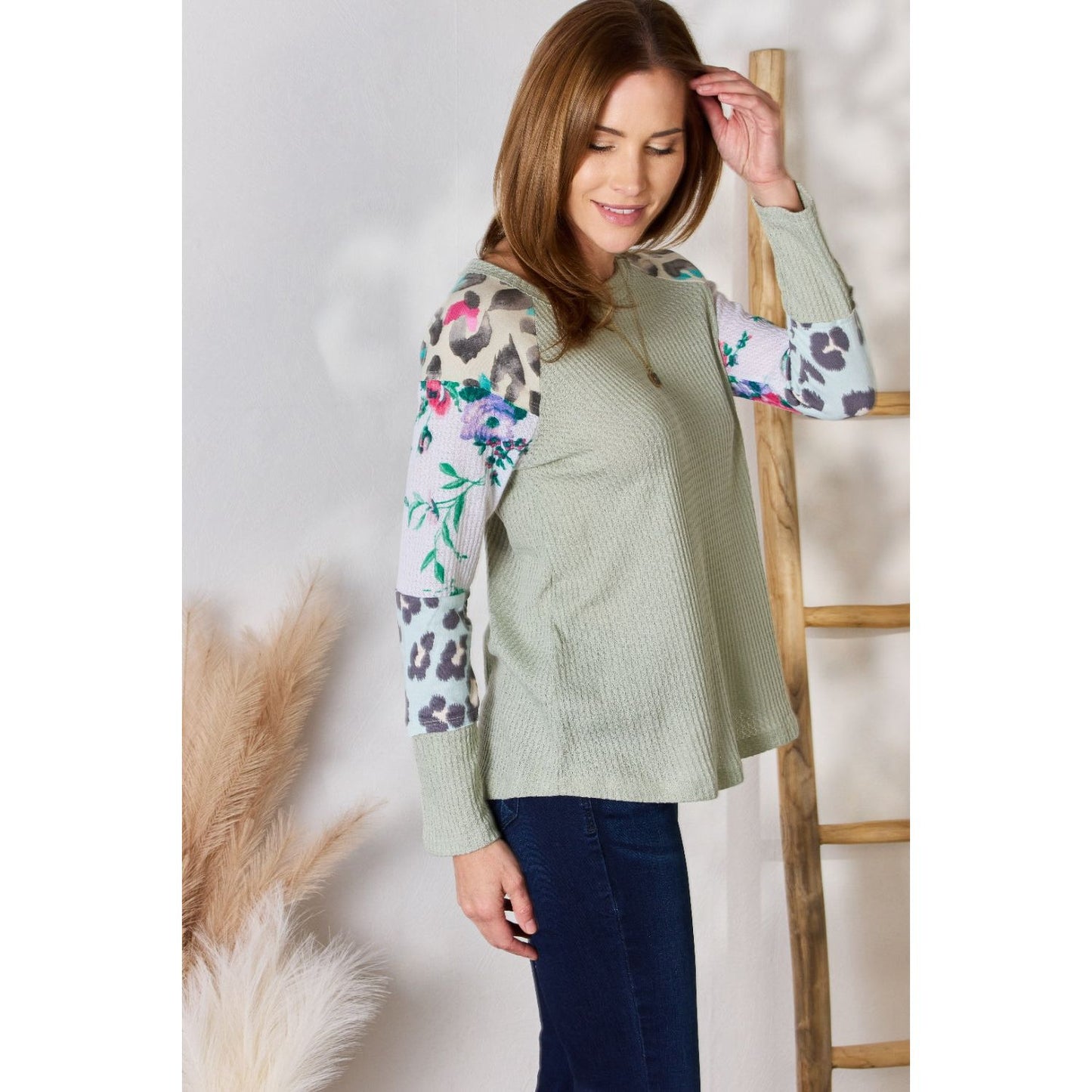 Hailey & Co Full Size Printed Round Neck Blouse