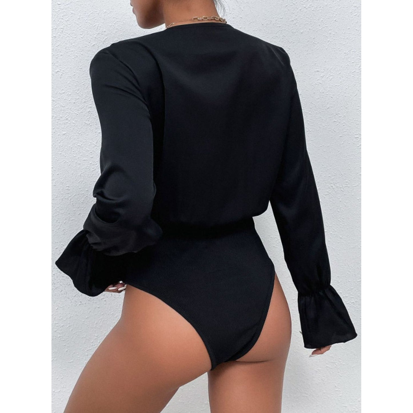 Perfee Surplice Neck Flounce Sleeve Bodysuit