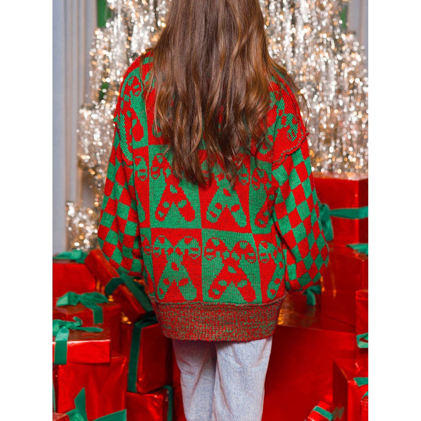 Candy Cane Contrast Round Neck Sweater