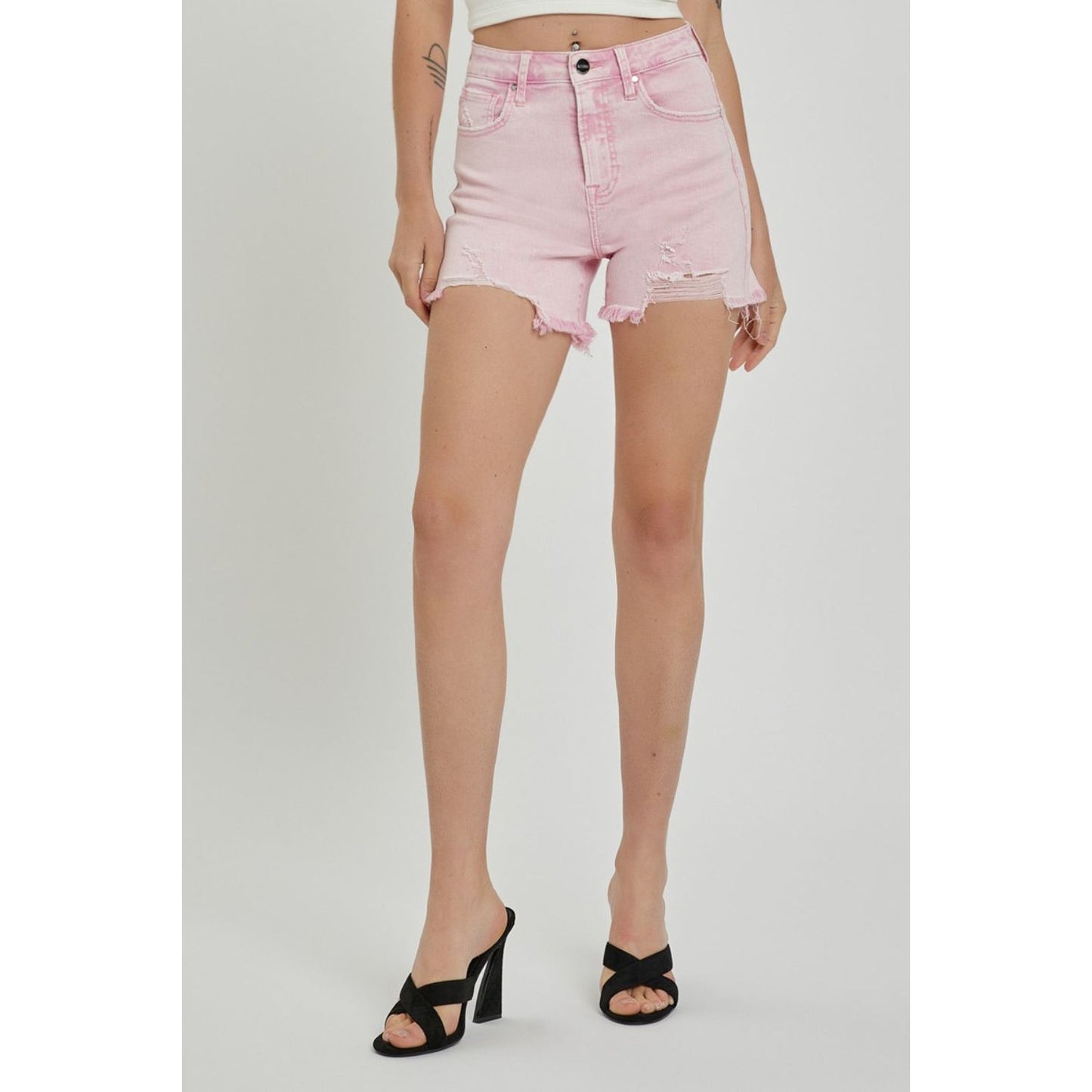 RISEN High Rise Distressed Denim Shorts