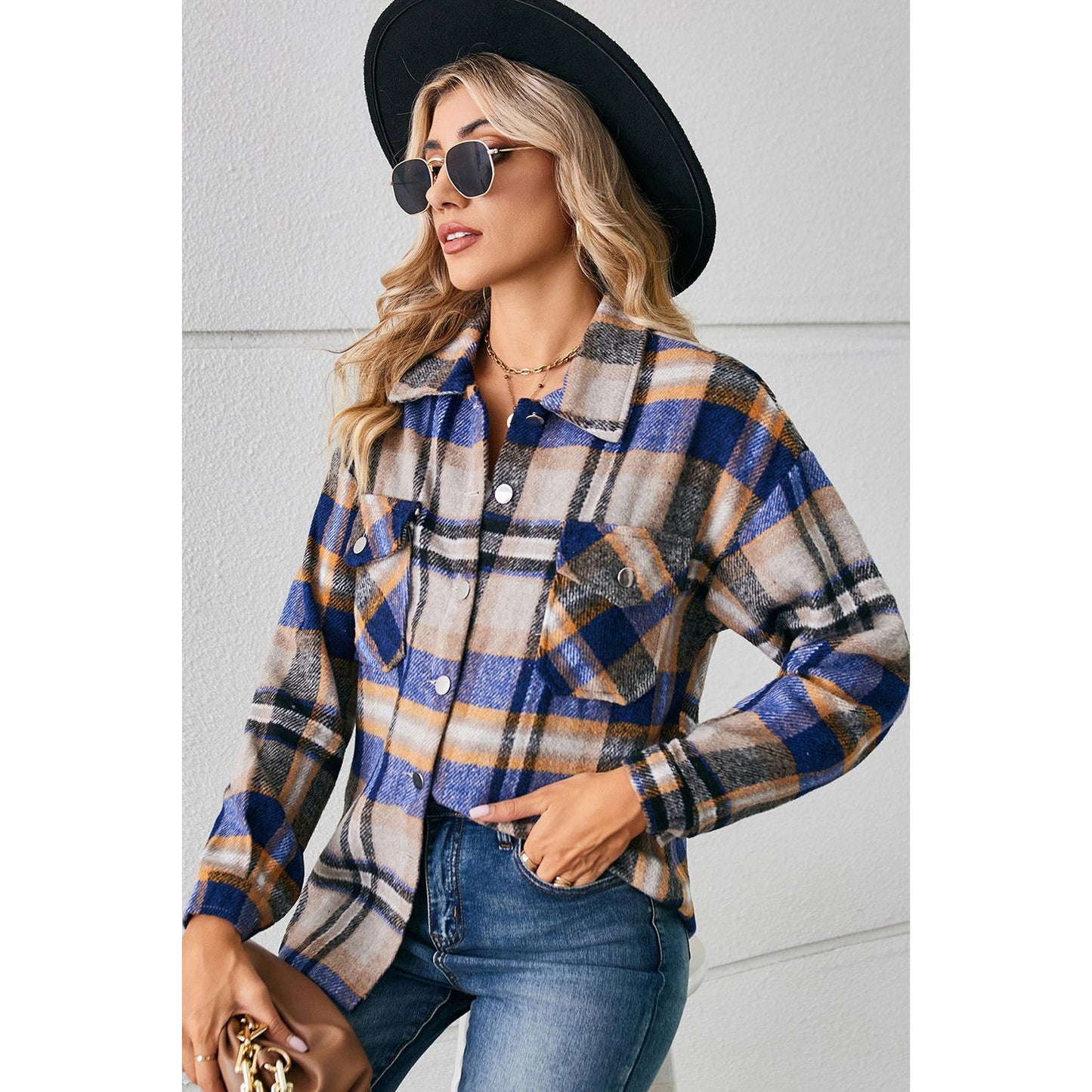 Button Down Collared Plaid Shacket