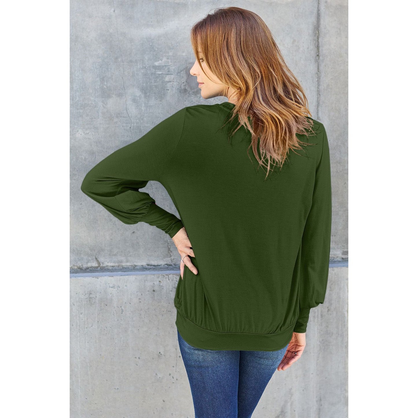 Basic Bae Full Size V-Neck Lantern Sleeve Top