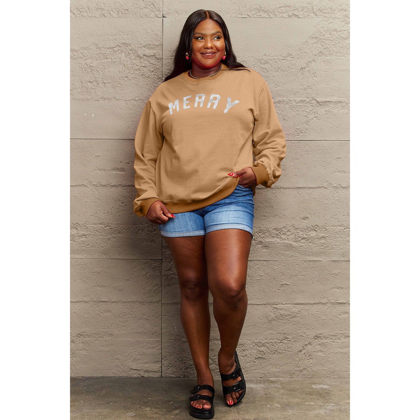 Simply Love Full Size MERRY Graphic Sweatshirt