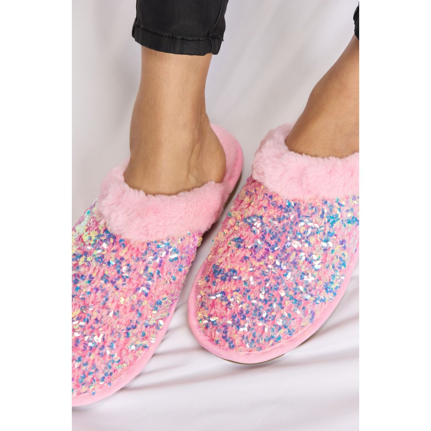 Forever Link Sequin Plush Round Toe Slippers