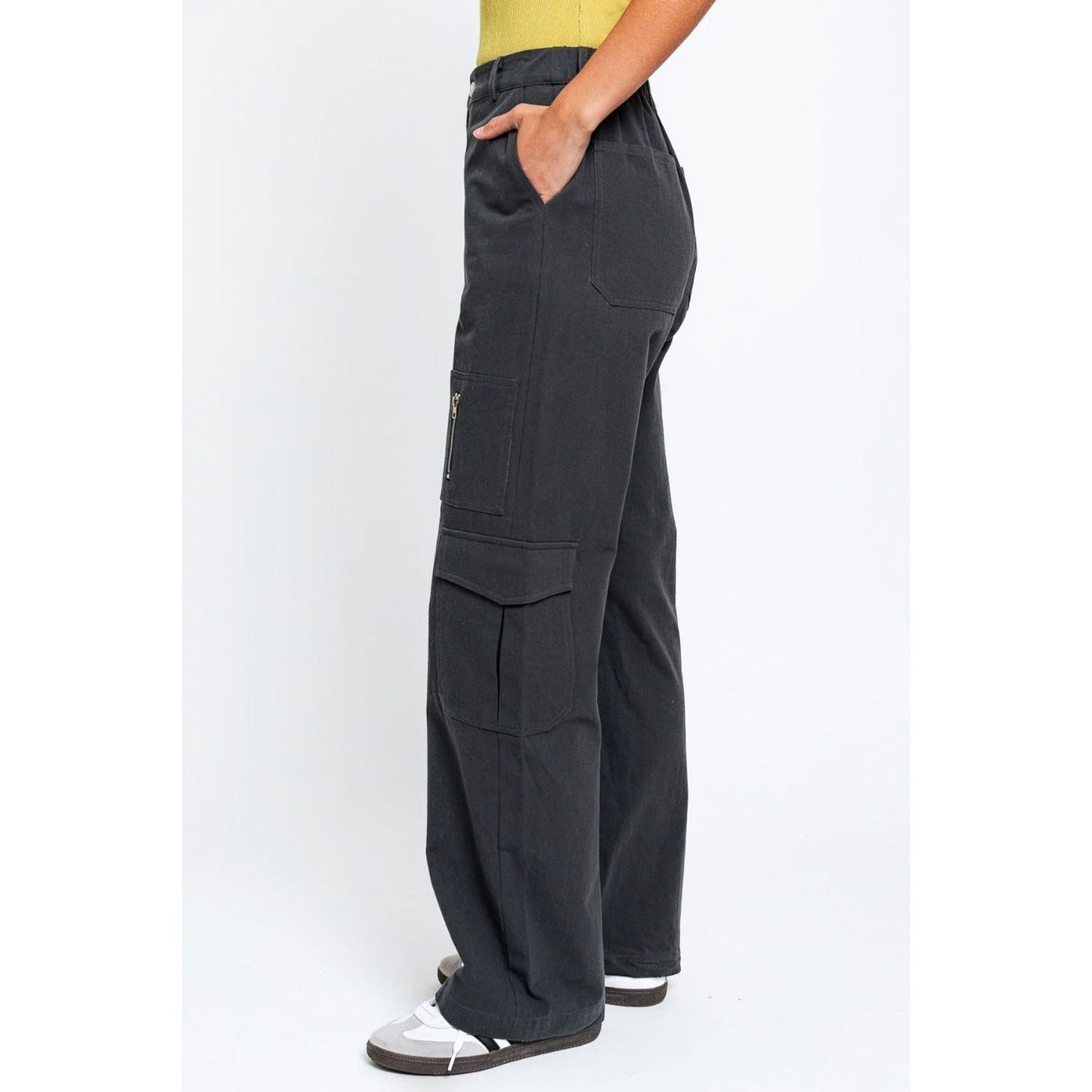 Le Lis High Waisted Wide Leg Cargo Pants with Pockets