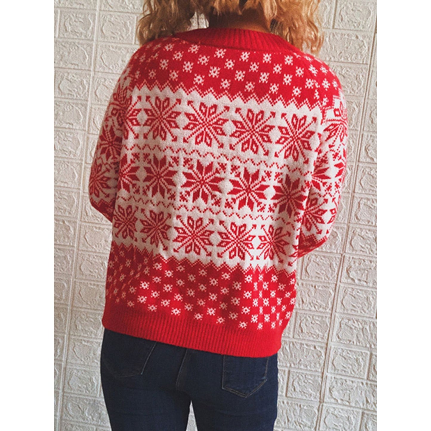 Snowflake Pattern Long Sleeve Sweater